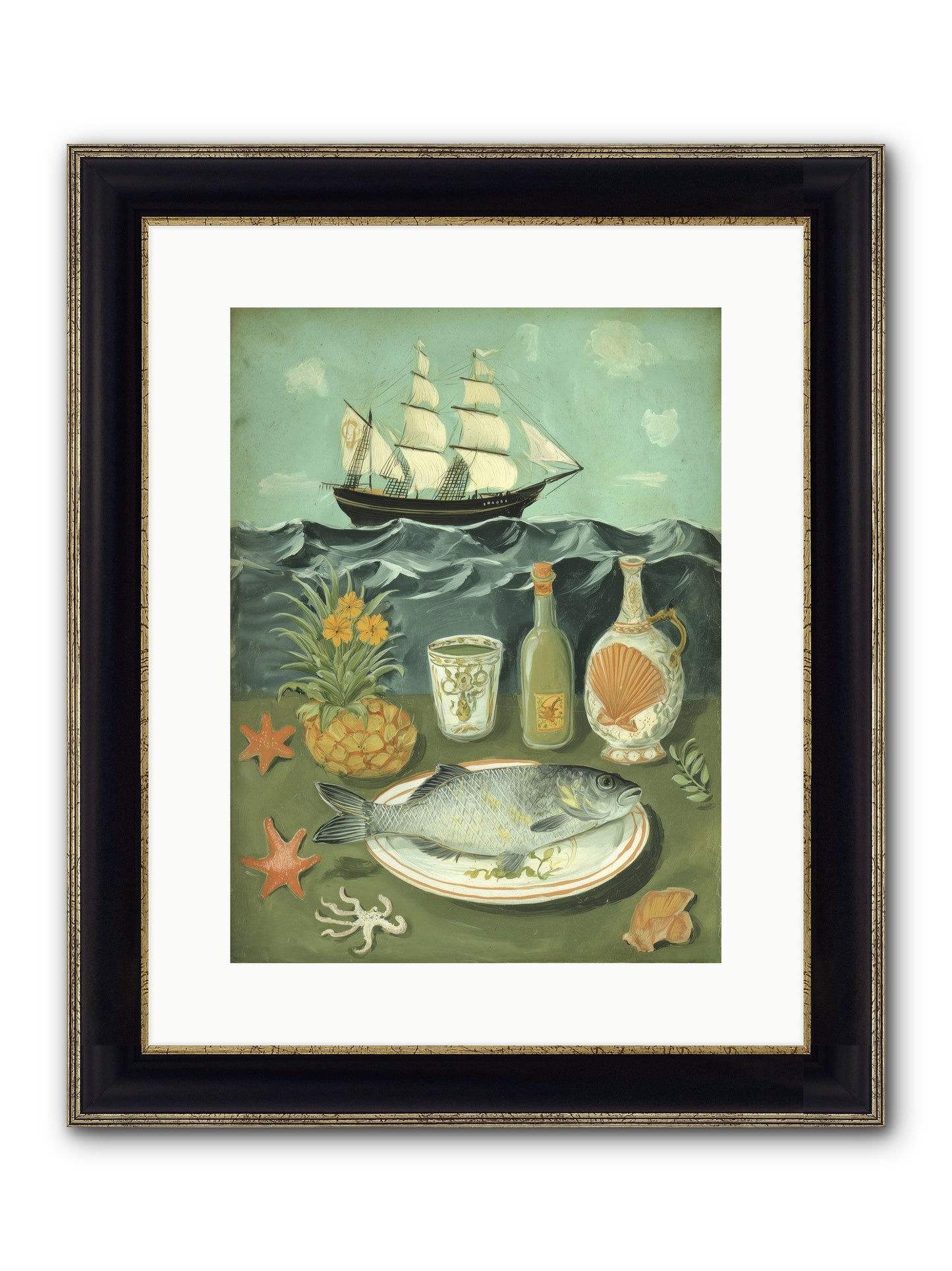 Sea Captain's Log Framed Print - Black & Gold 12x16
