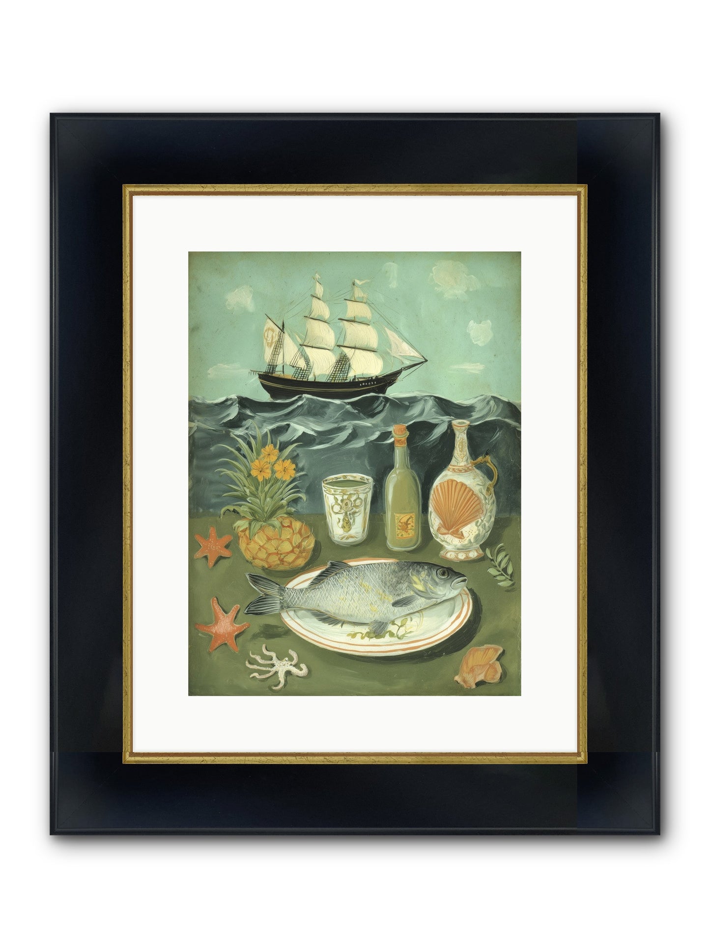 Sea Captain's Log Framed Print - Wide Black w/Gold 12x16