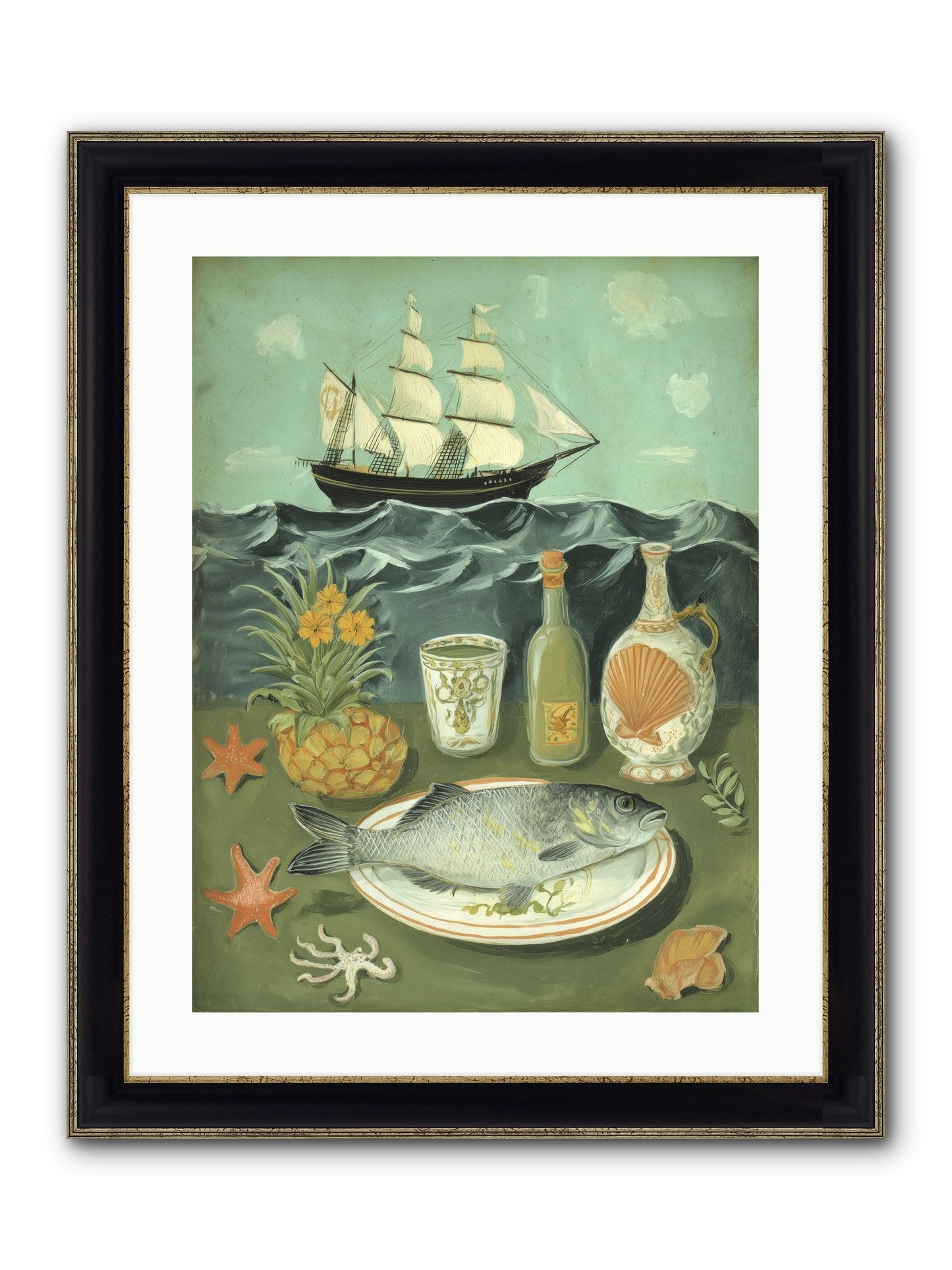 Sea Captain's Log Framed Print - Black & Gold 18x24
