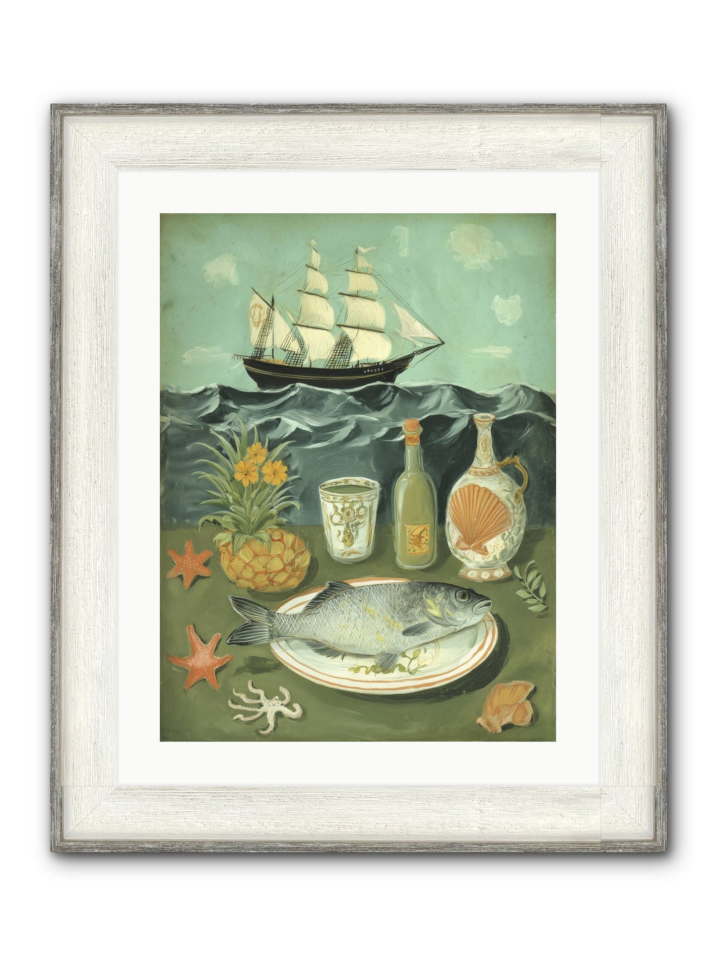 Sea Captain's Log Framed Print - Driftwood White 18x24