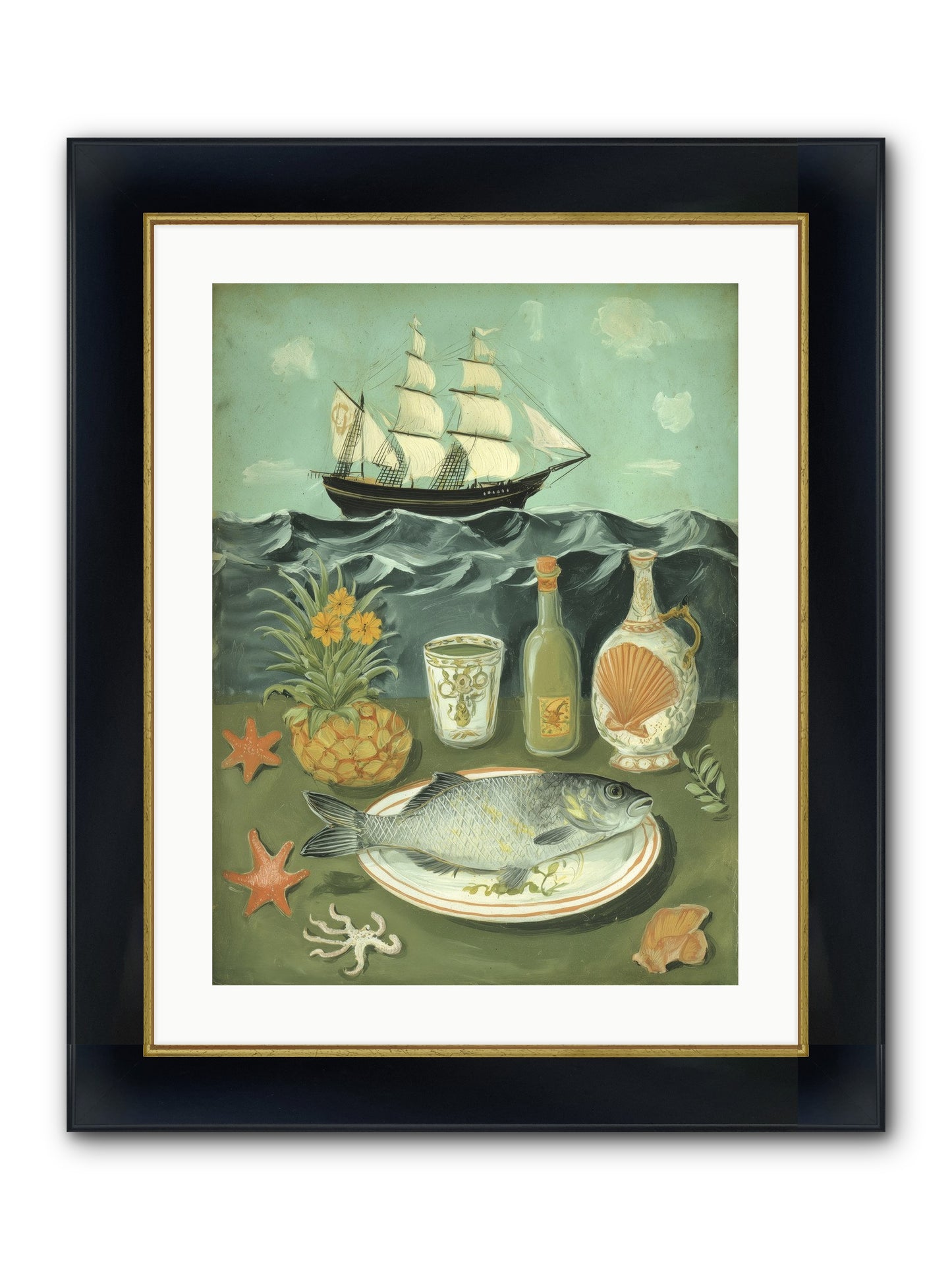 Sea Captain's Log Framed Print - Wide Black w/Gold 18x24