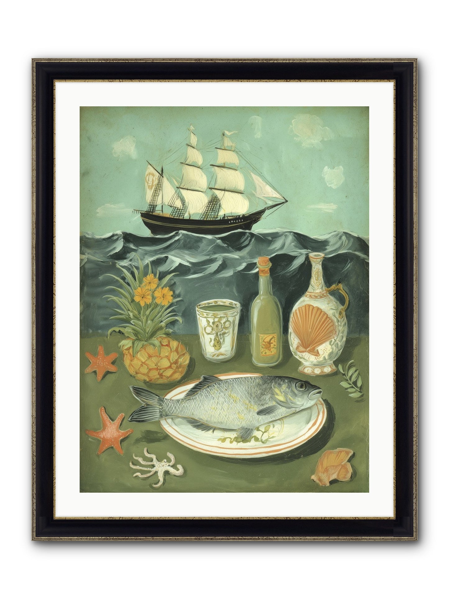 Sea Captain's Log Framed Print - Black & Gold 24x32