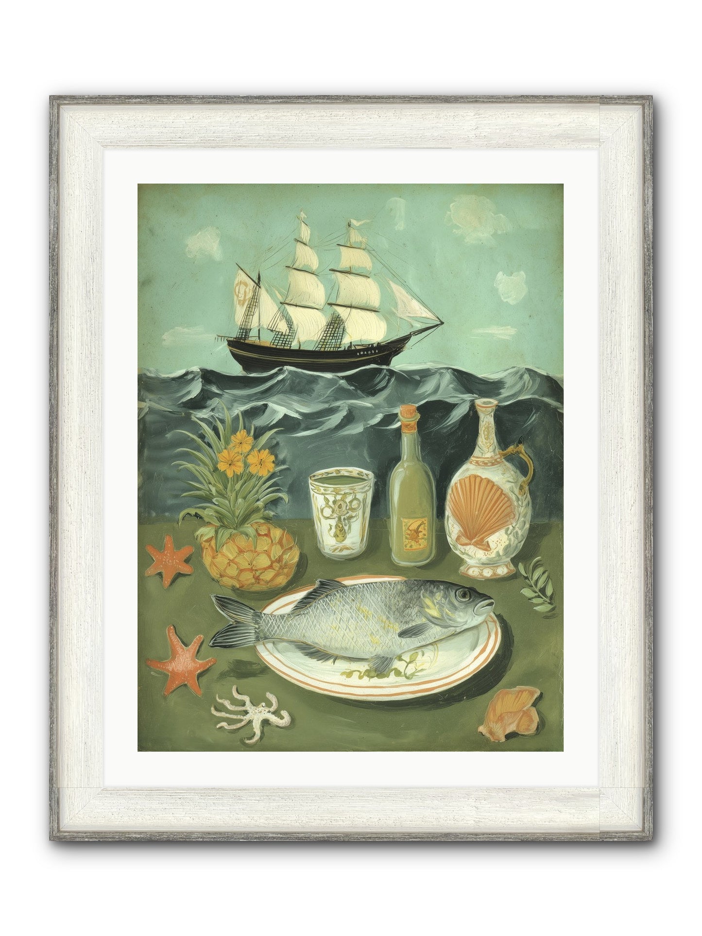 Sea Captain's Log Framed Print - Driftwood White 24x32