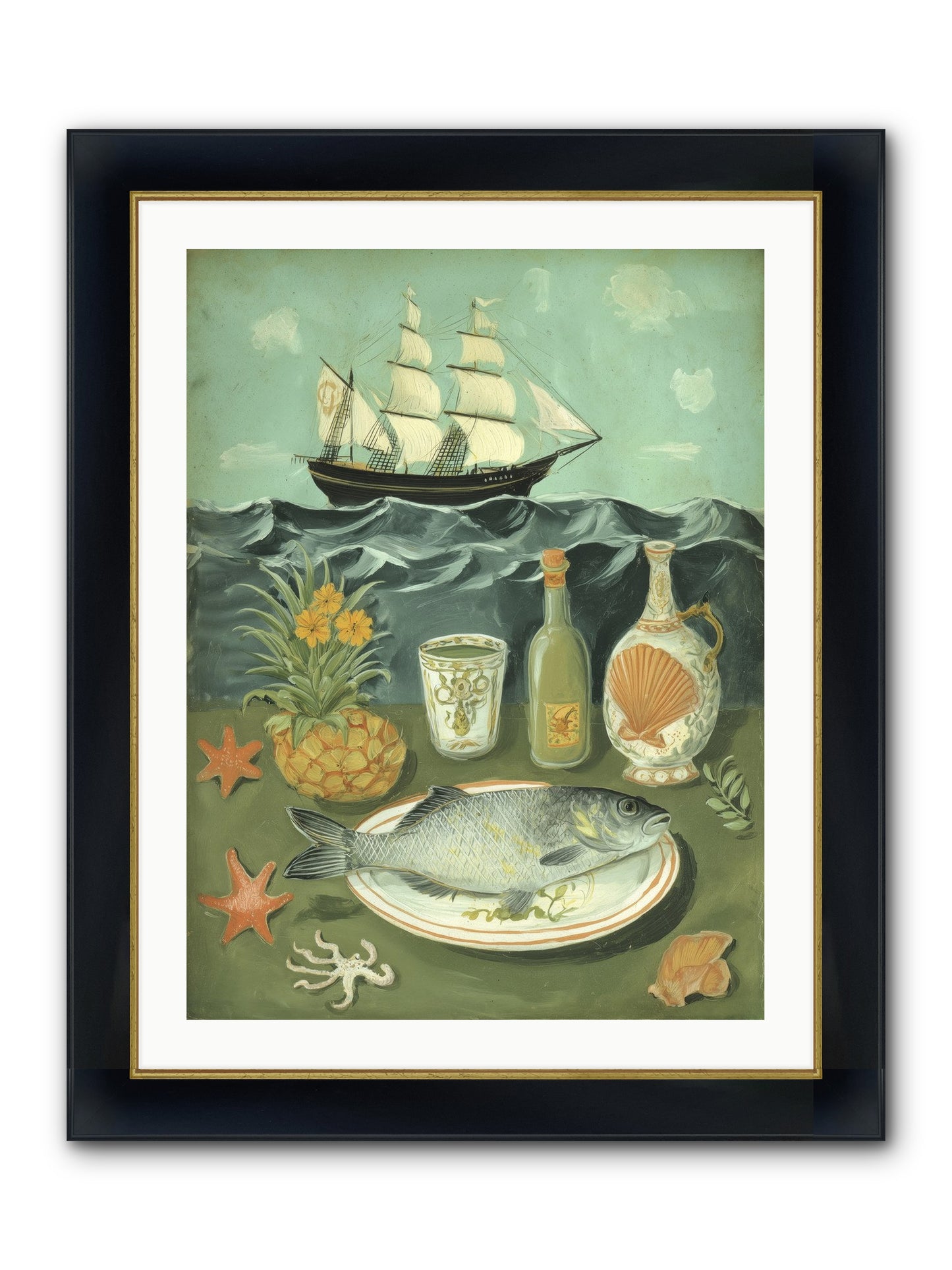 Sea Captain's Log Framed Print - Wide Black w/Gold 24x32