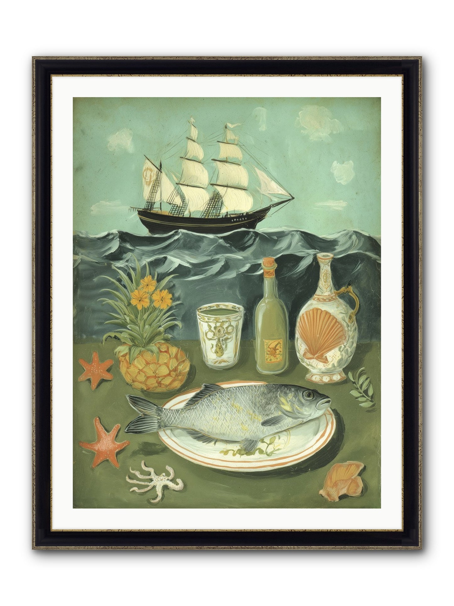 Sea Captain's Log Framed Print - Black & Gold 30x40