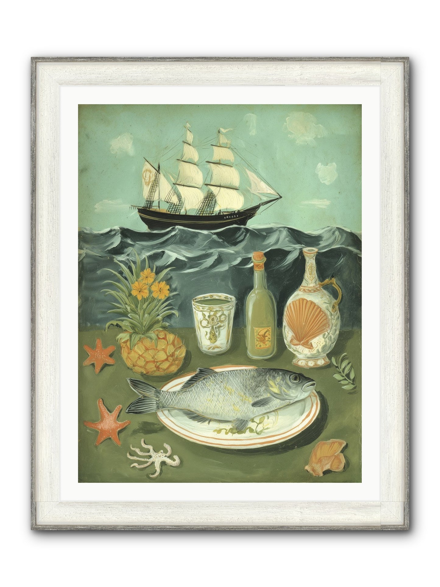 Sea Captain's Log Framed Print - Driftwood White 30x40