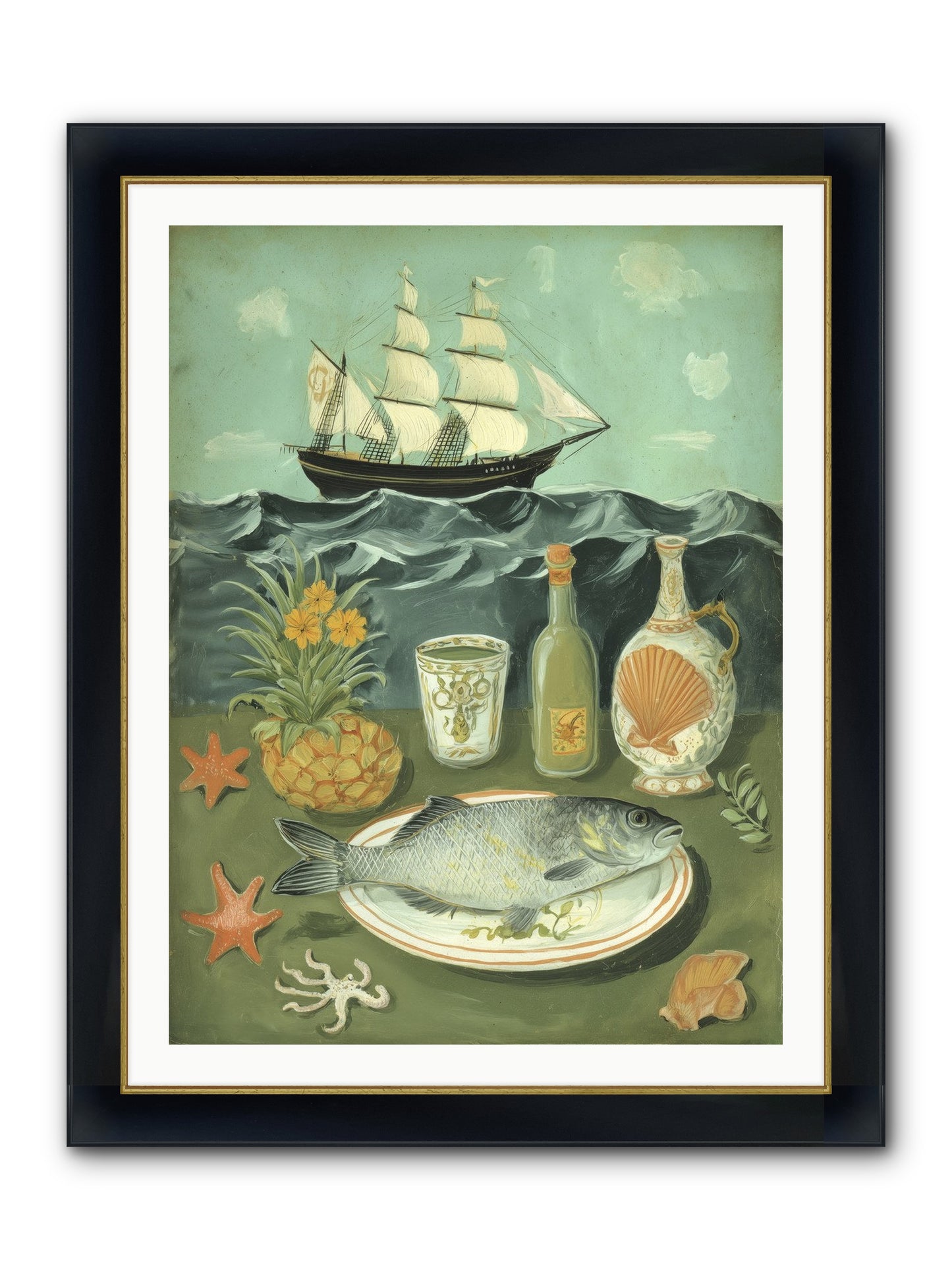 Sea Captain's Log Framed Print - Wide Black w/Gold 30x40