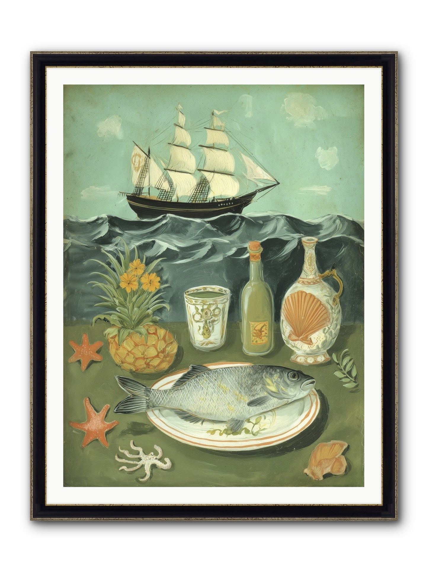 Sea Captain's Log Framed Print - Black & Gold 36x48