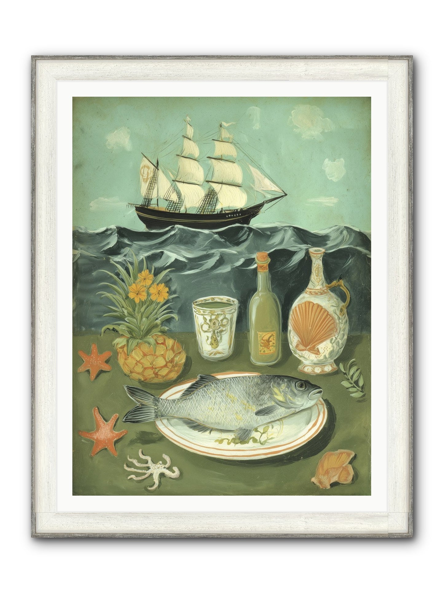 Sea Captain's Log Framed Print - Driftwood White 36x48