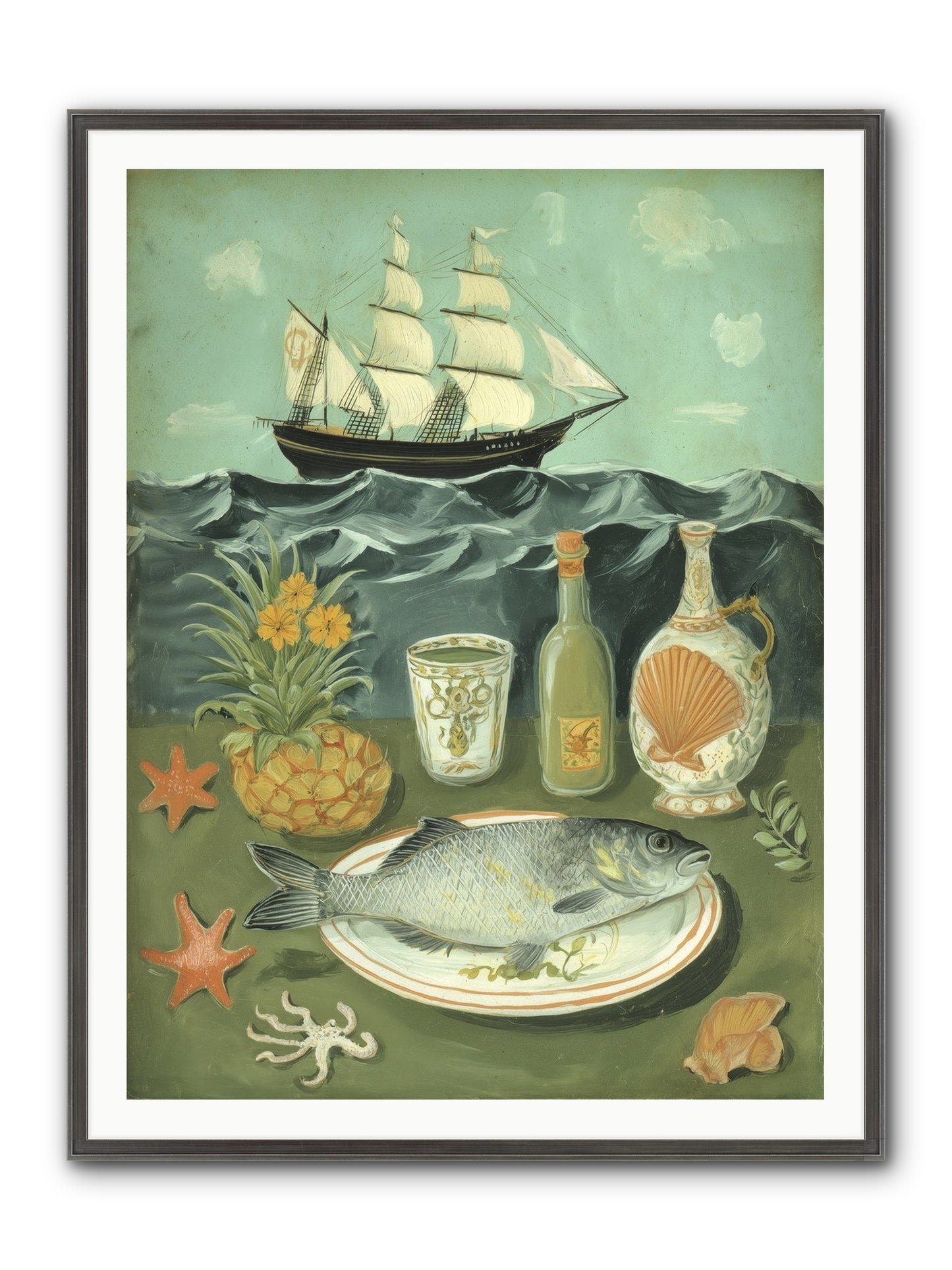 Sea Captain's Log Framed Print - Slimwoods Black/Silver 36x48