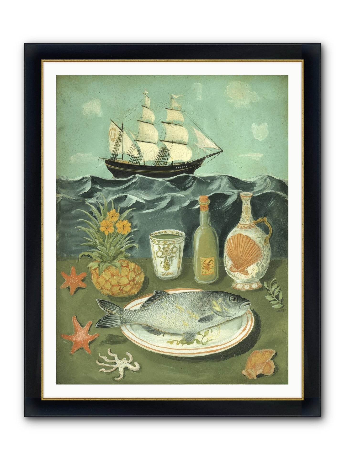 Sea Captain's Log Framed Print - Wide Black w/Gold 36x48