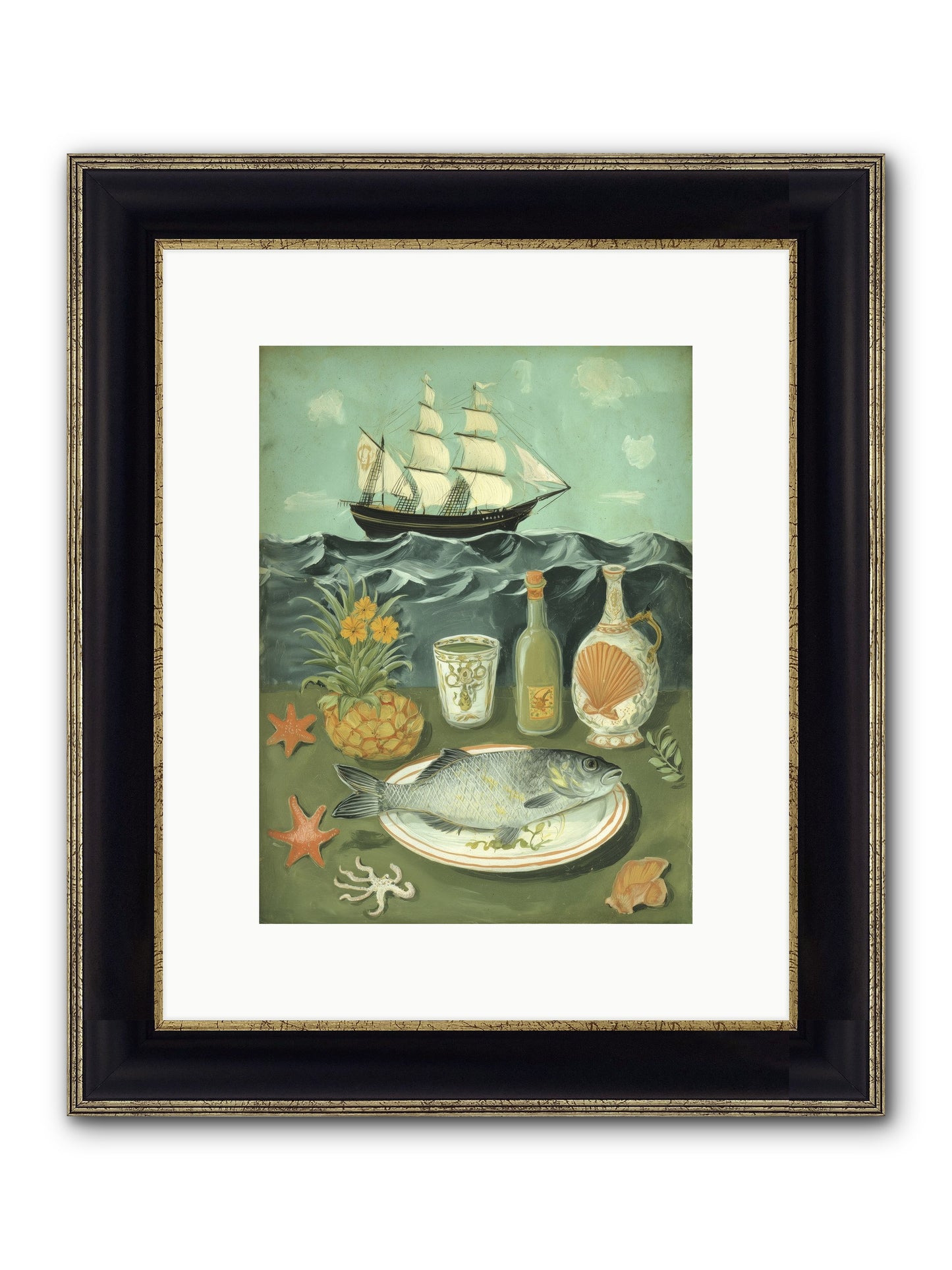 Sea Captain's Log Framed Print - Black & Gold 9x12