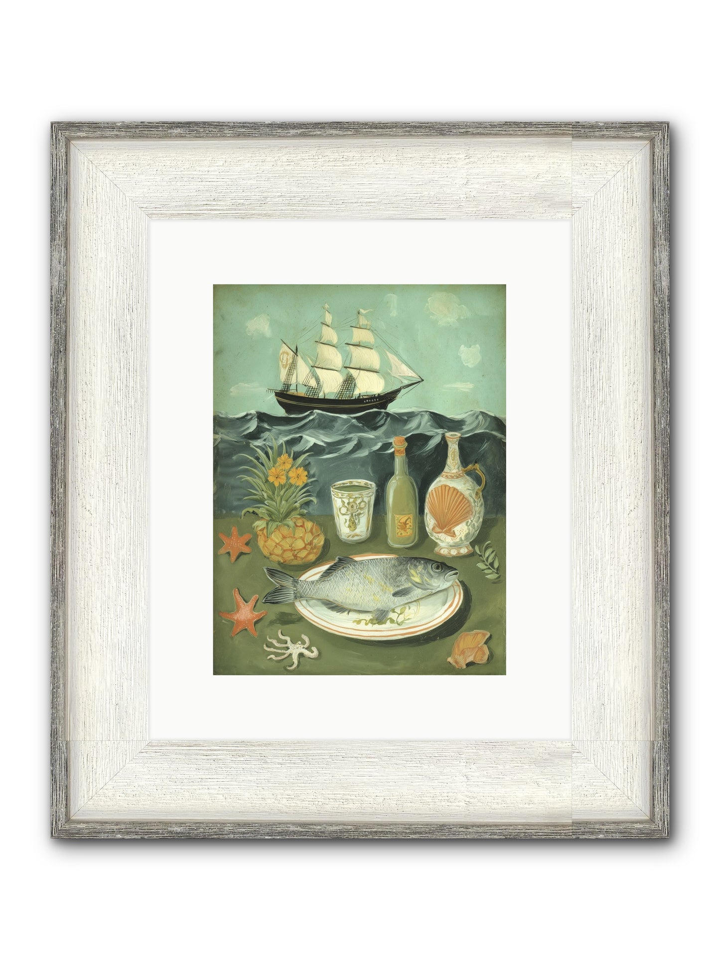 Sea Captain's Log Framed Print - Driftwood White 9x12