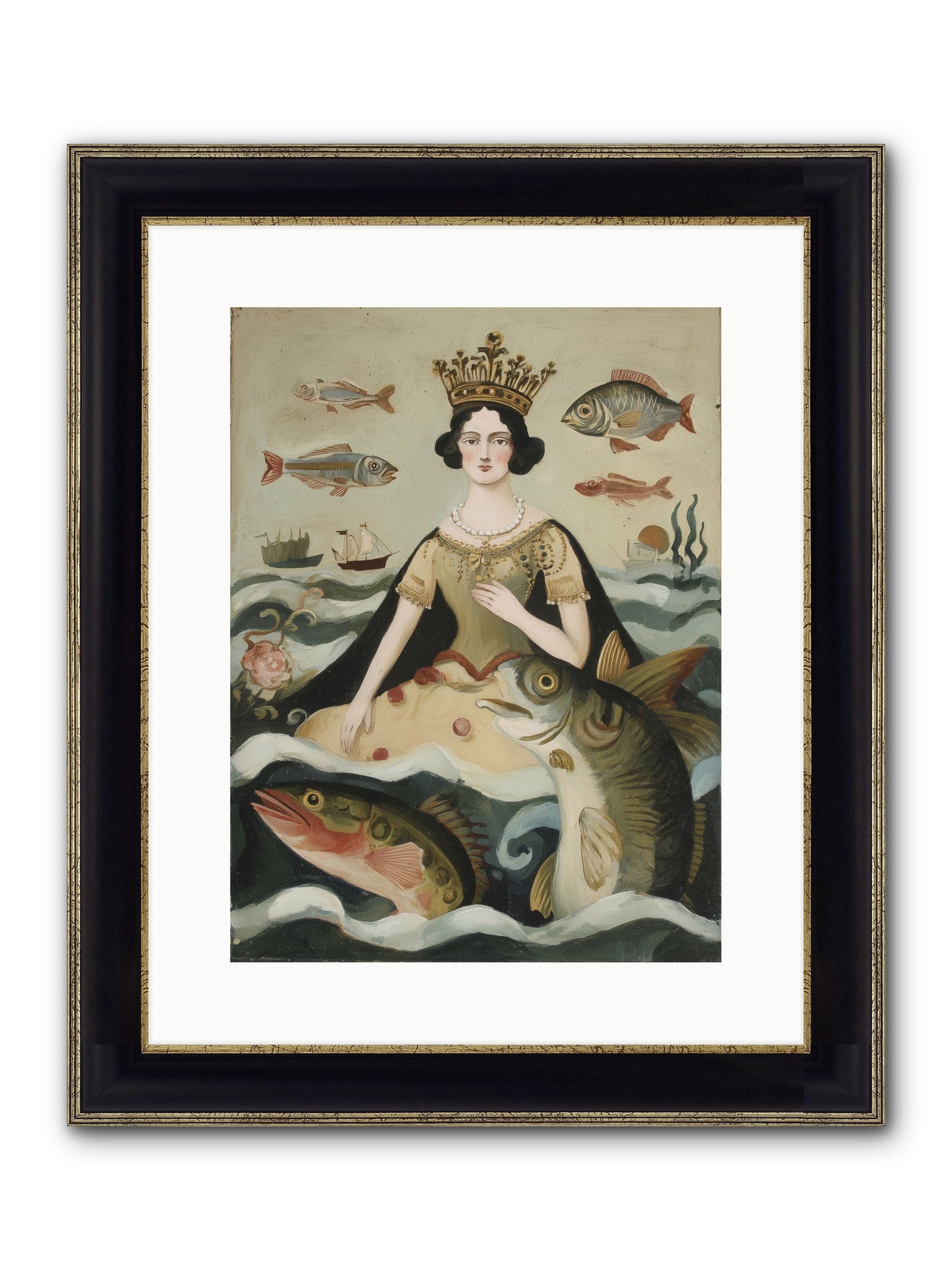 Sea Goddess Rising Framed Print - Black & Gold 12x16