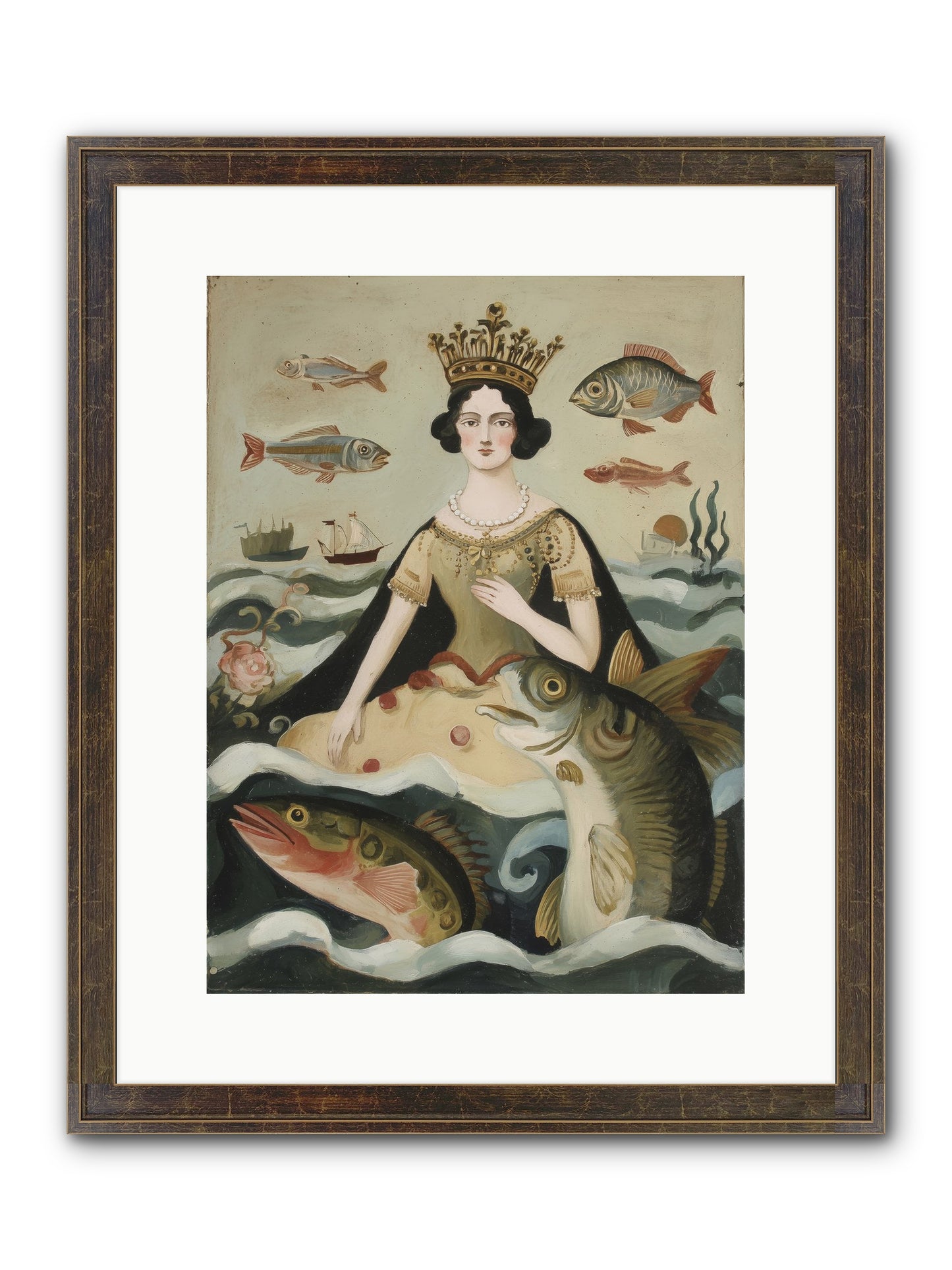 Sea Goddess Rising Framed Print - Slimwoods Black/Gold 12x16