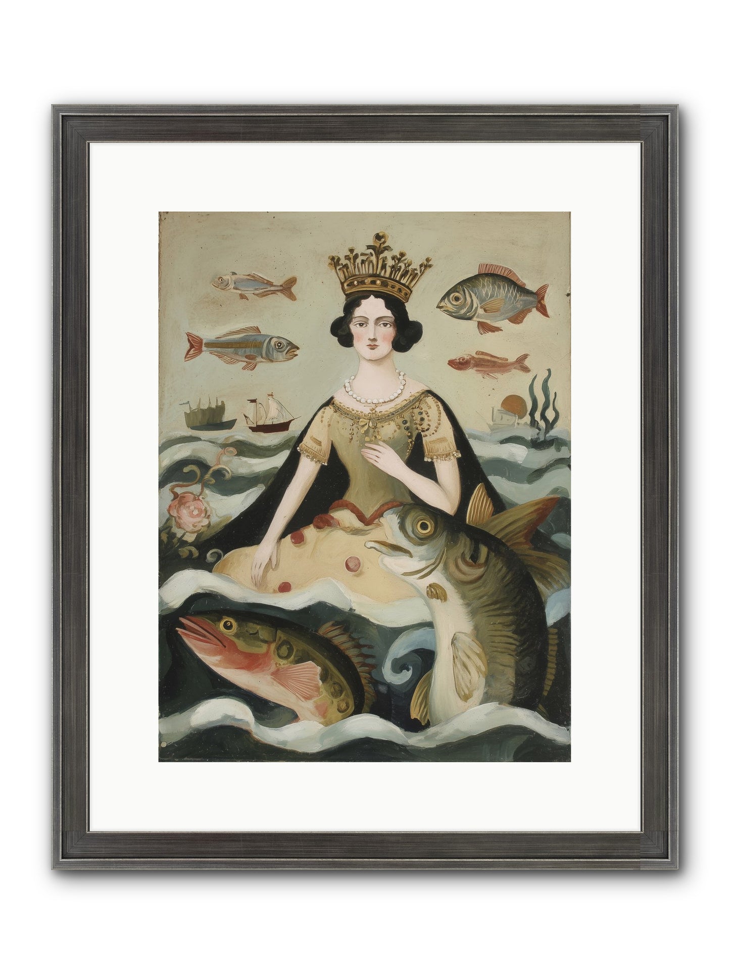 Sea Goddess Rising Framed Print - Slimwoods Black/Silver 12x16