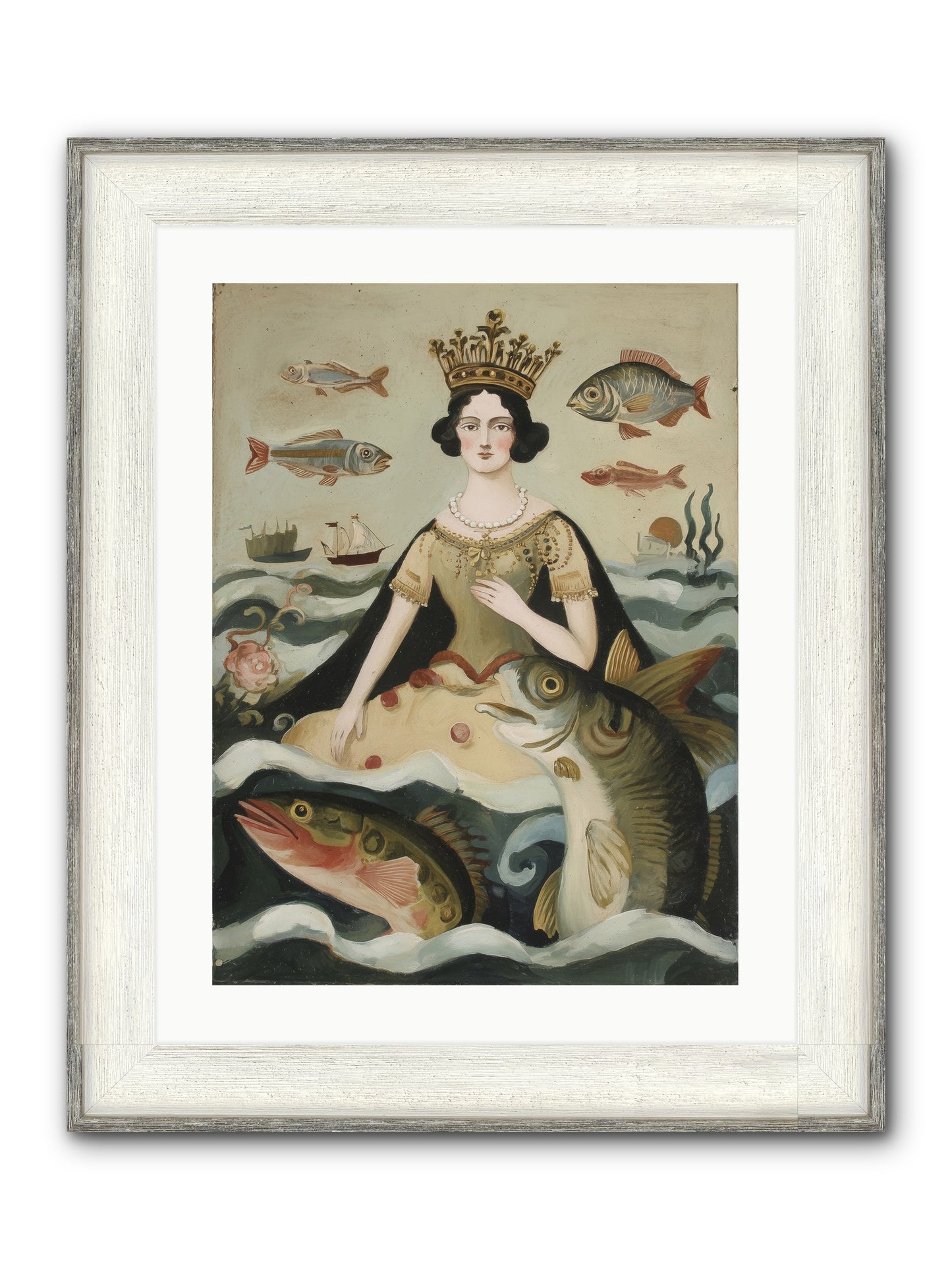 Sea Goddess Rising Framed Print - Driftwood White 18x24