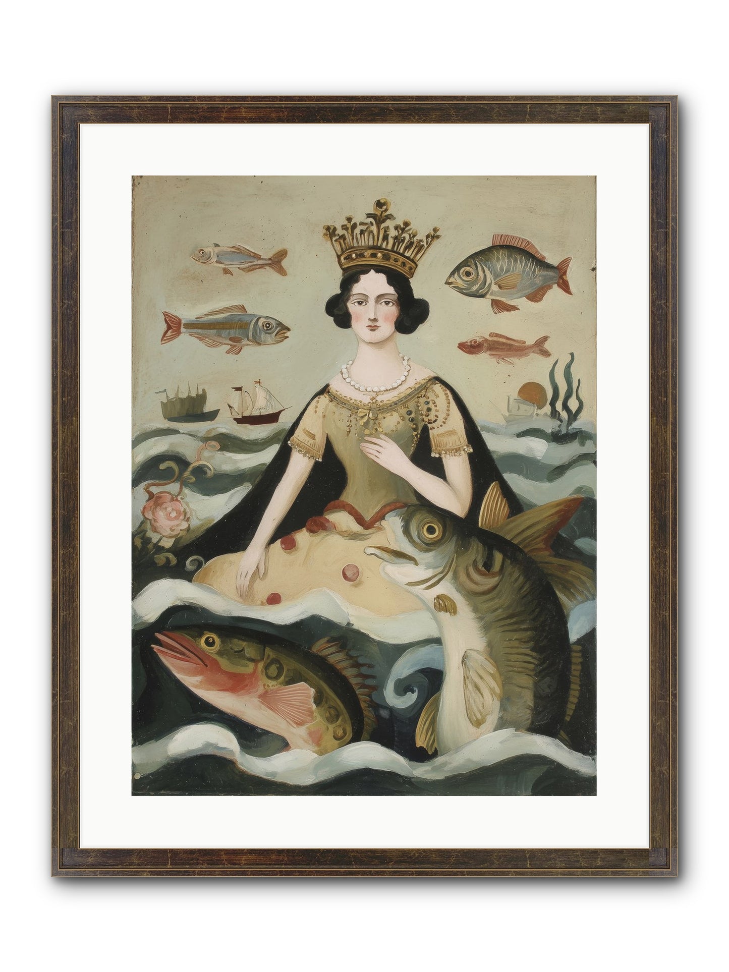 Sea Goddess Rising Framed Print - Slimwoods Black/Gold 18x24