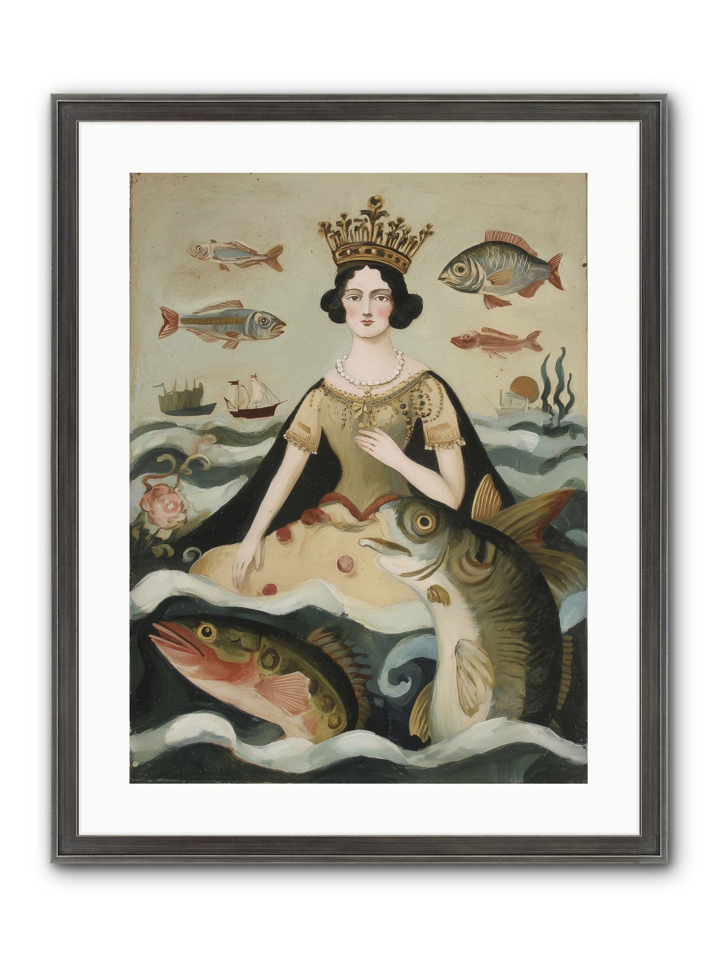 Sea Goddess Rising Framed Print - Slimwoods Black/Silver 18x24