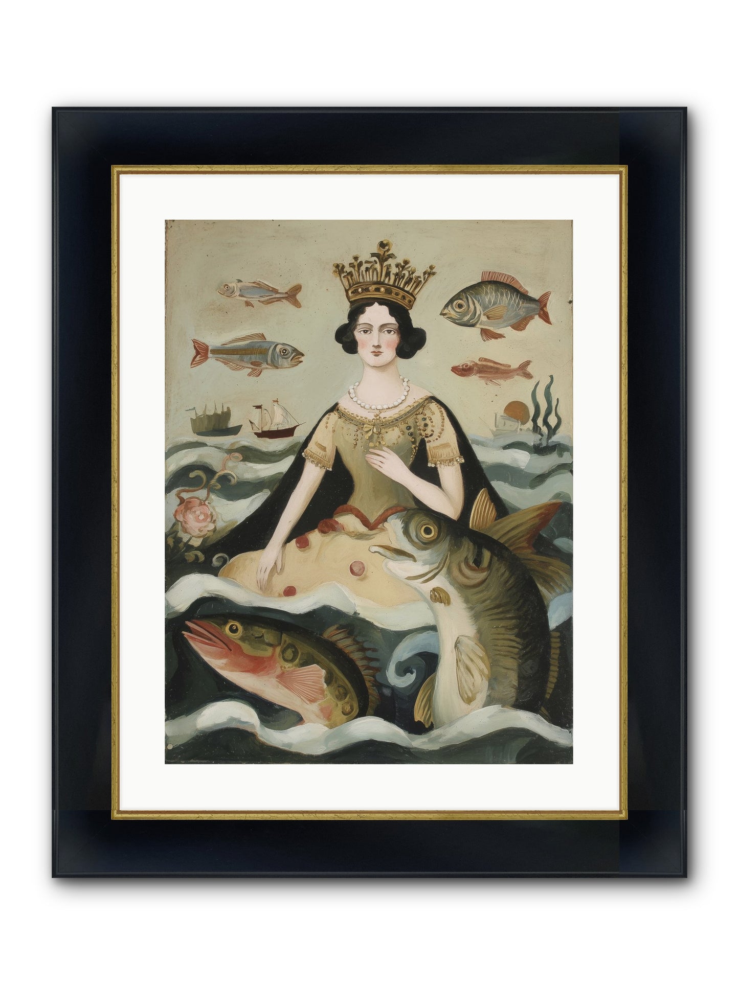 Sea Goddess Rising Framed Print - Wide Black w/Gold 18x24