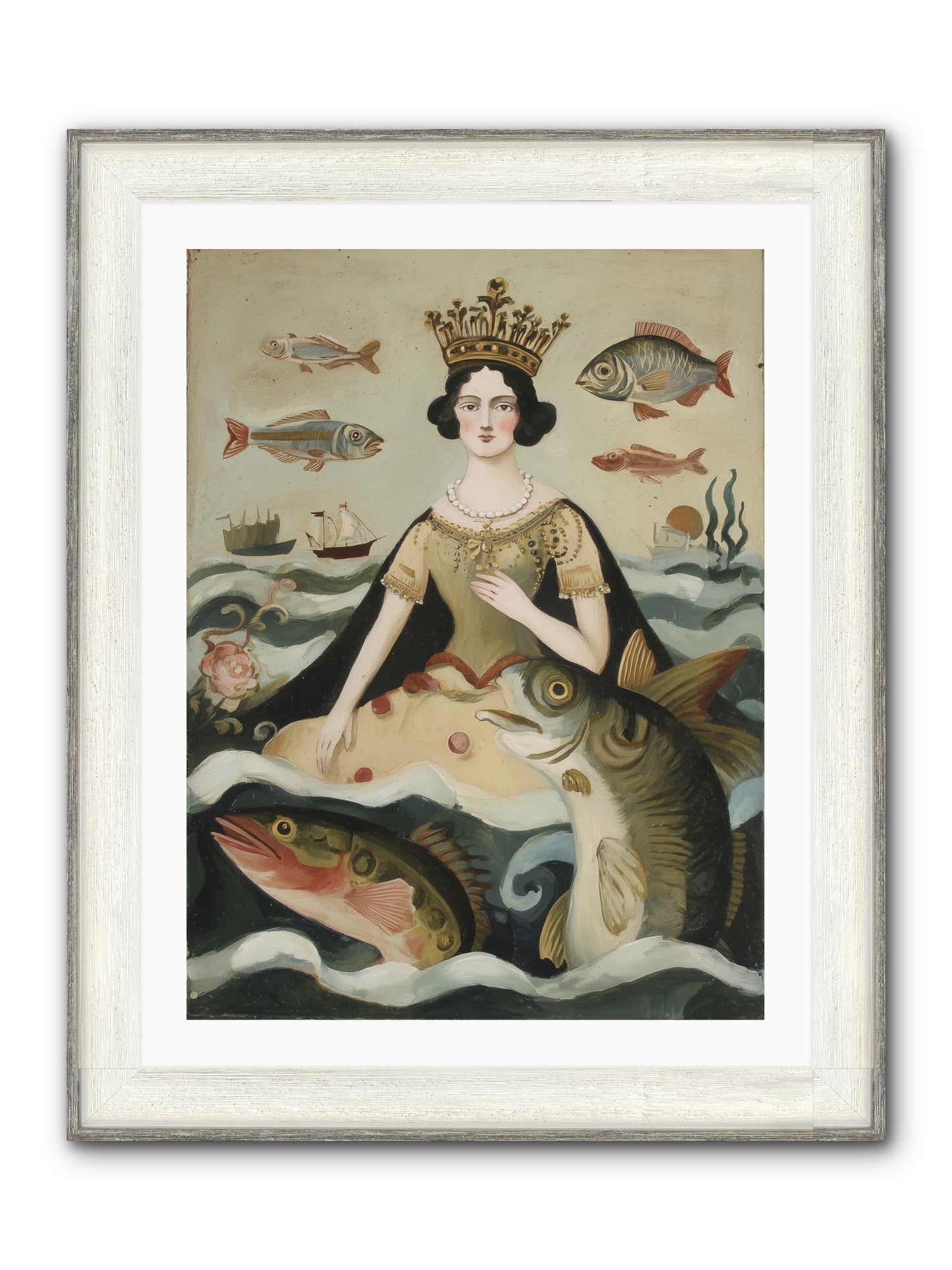 Sea Goddess Rising Framed Print - Driftwood White 24x32
