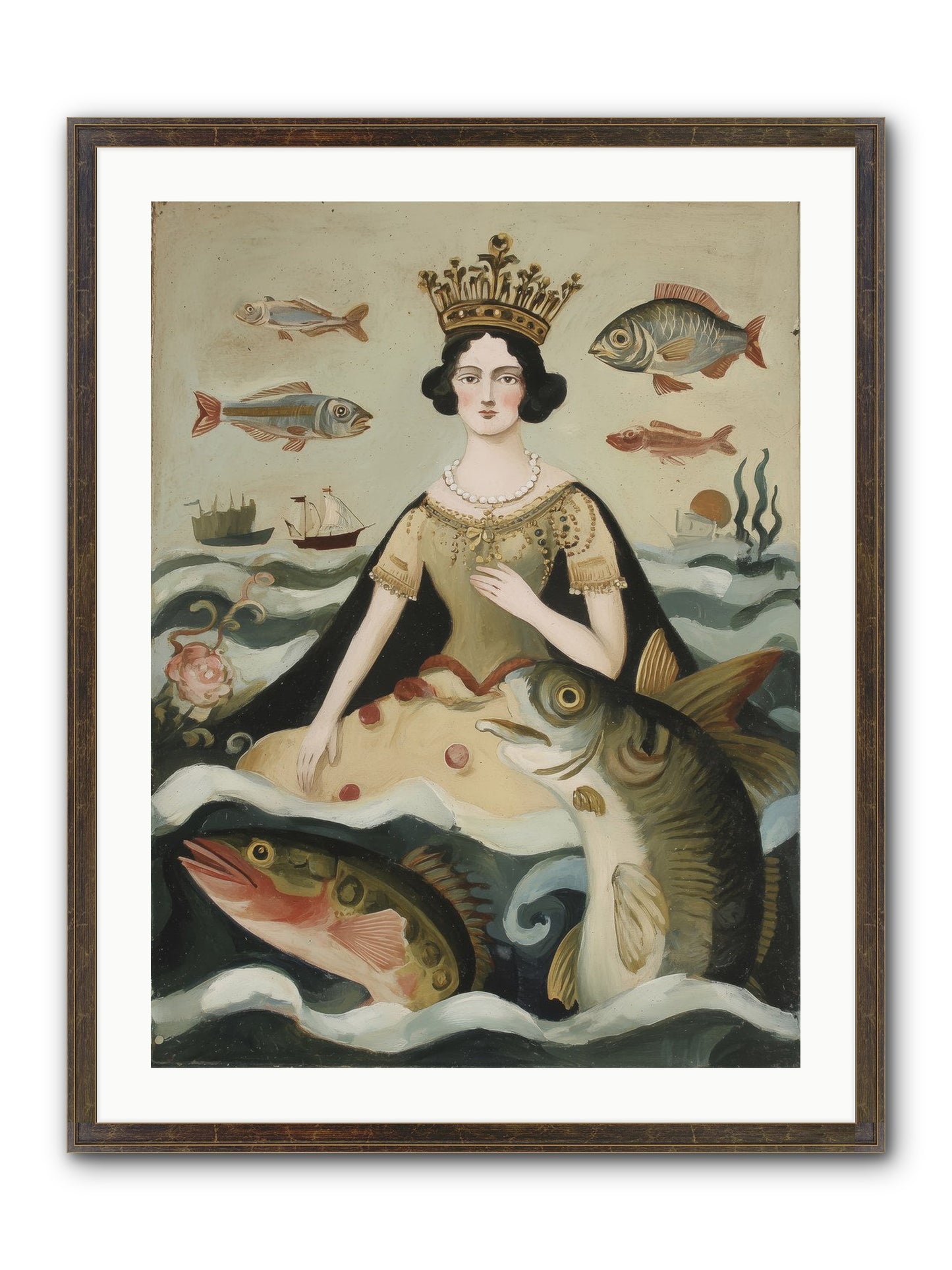 Sea Goddess Rising Framed Print - Slimwoods Black/Gold 24x32