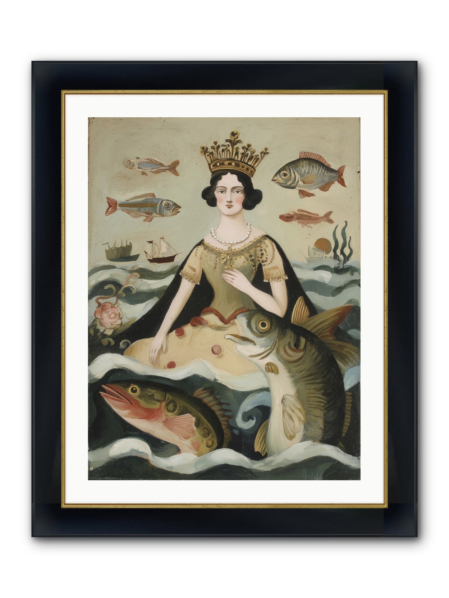 Sea Goddess Rising Framed Print - Wide Black w/Gold 24x32
