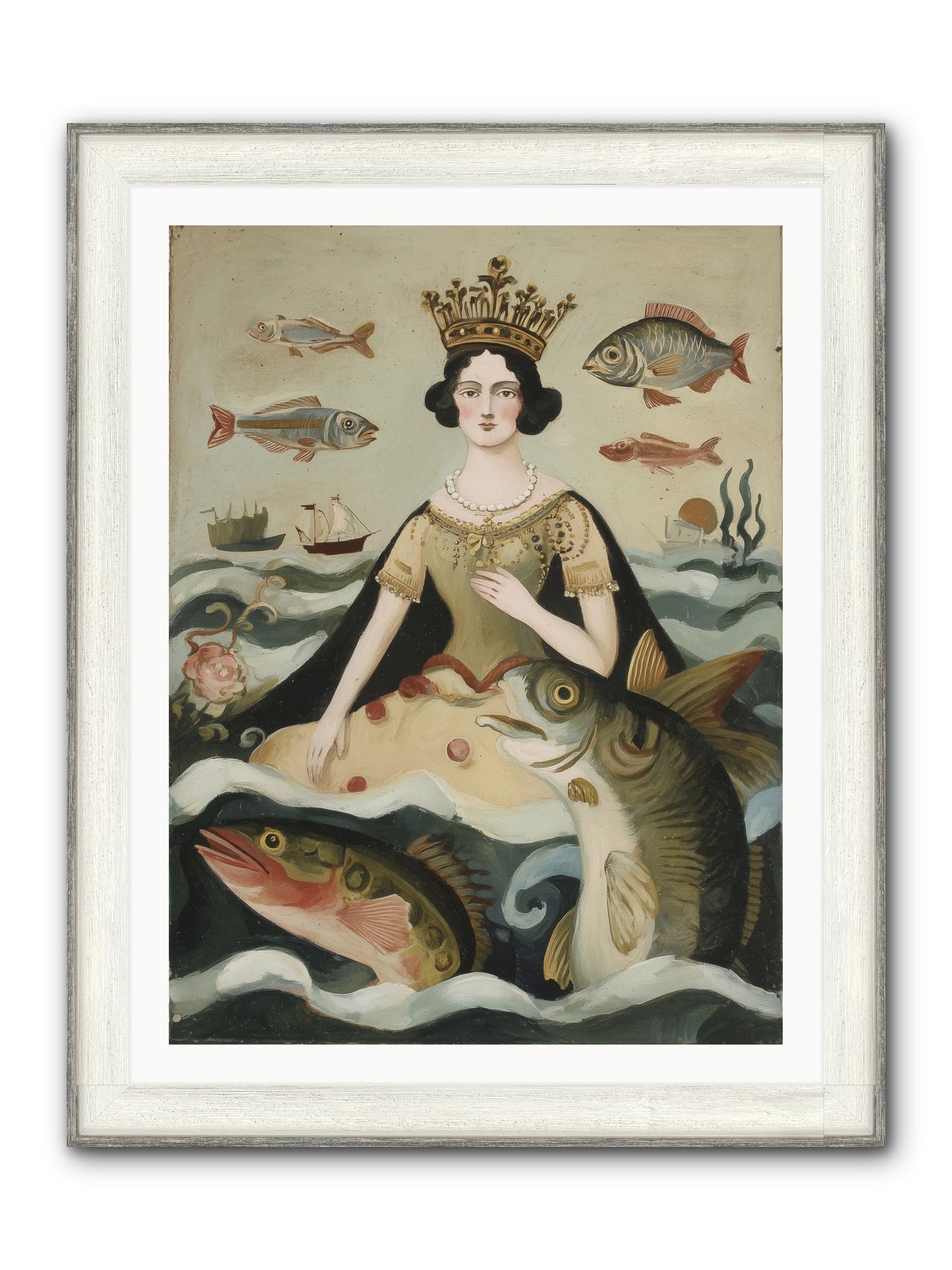Sea Goddess Rising Framed Print - Driftwood White 30x40