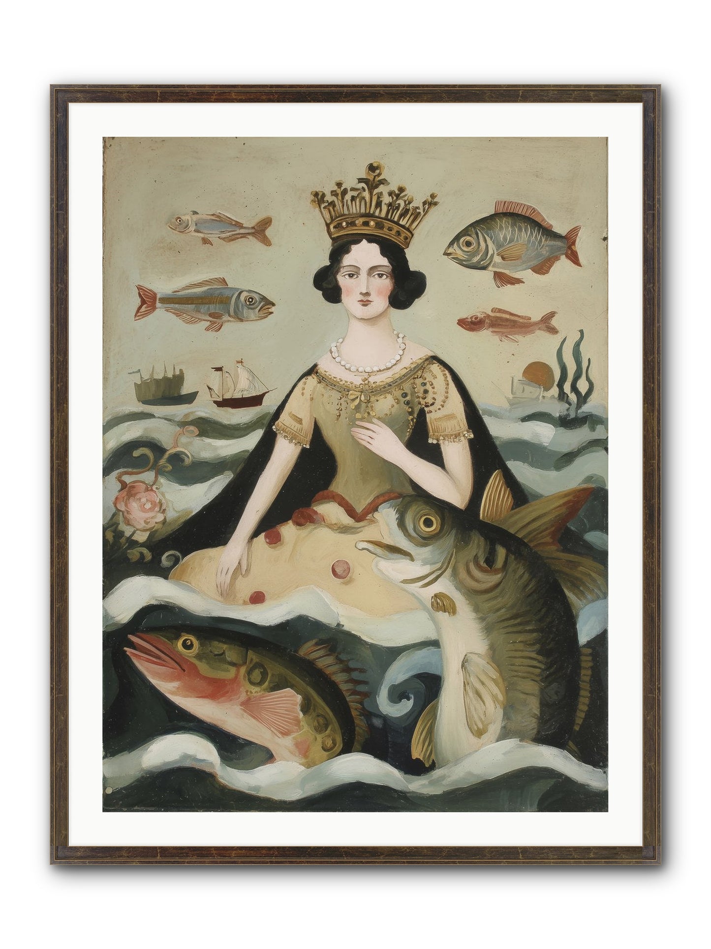 Sea Goddess Rising Framed Print - Slimwoods Black/Gold 30x40