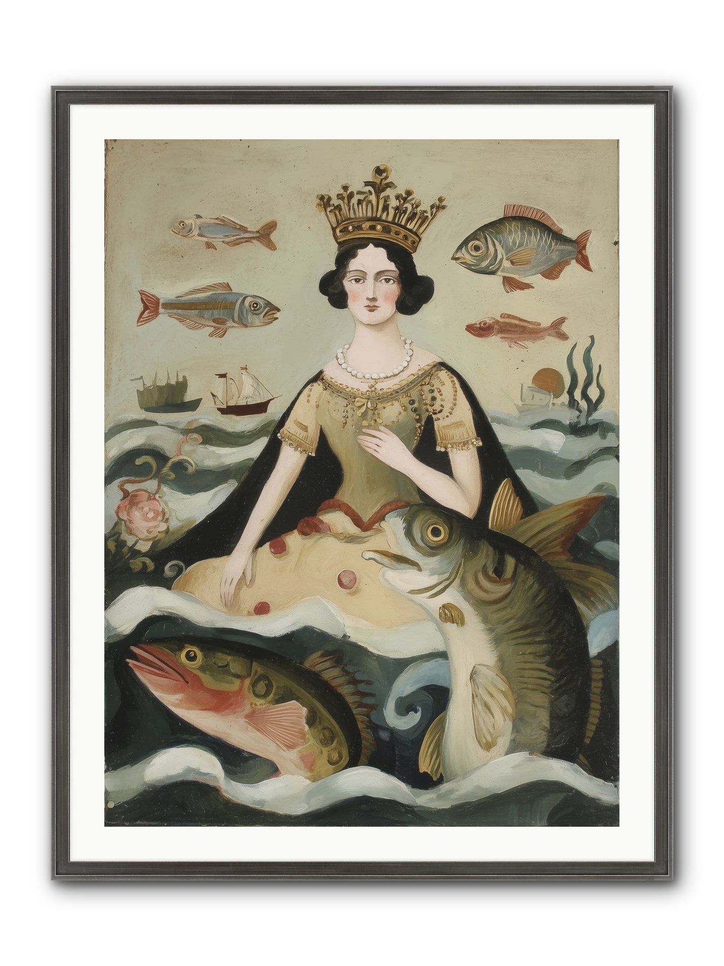 Sea Goddess Rising Framed Print - Slimwoods Black/Silver 30x40