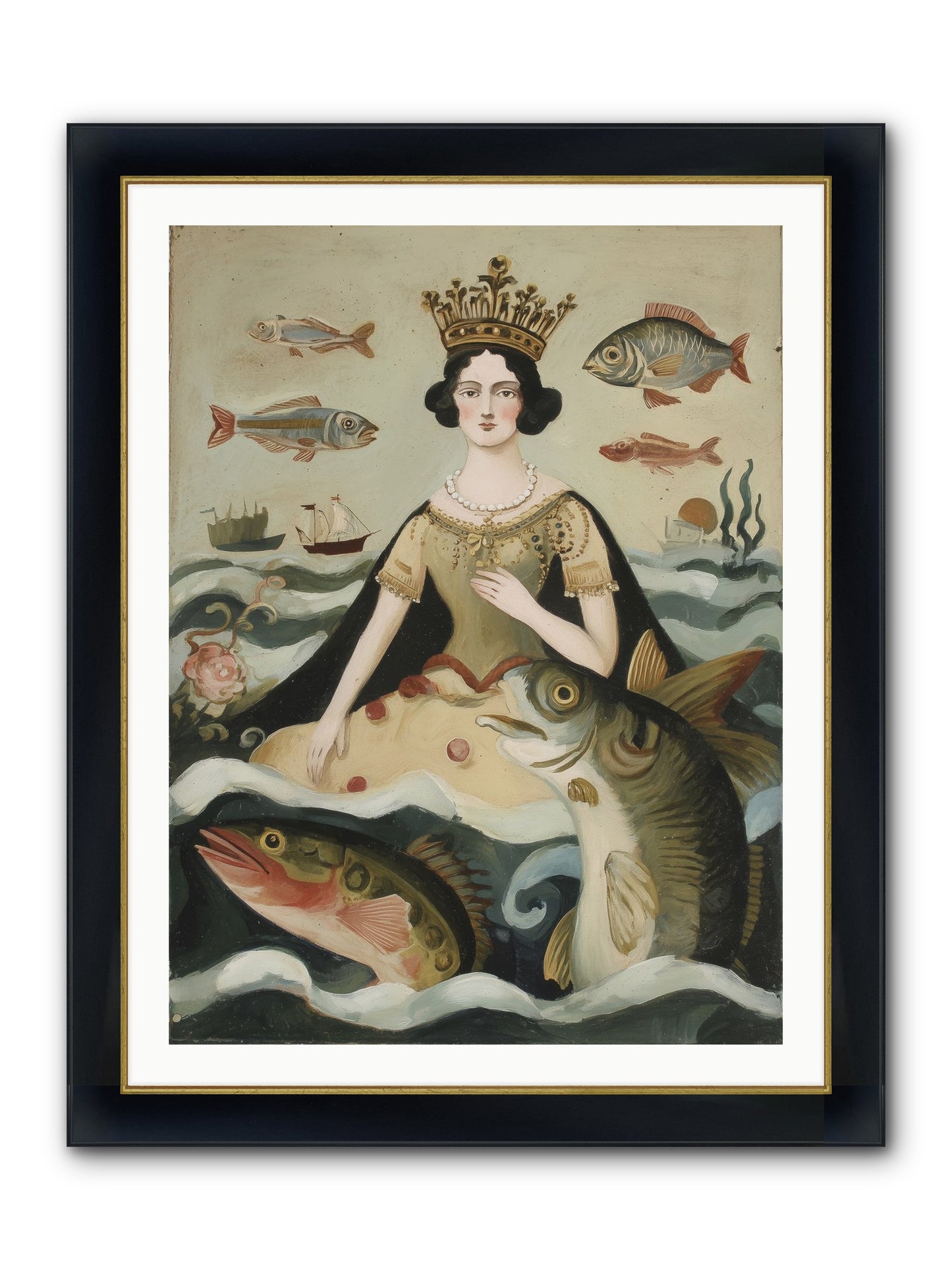 Sea Goddess Rising Framed Print - Wide Black w/Gold 30x40