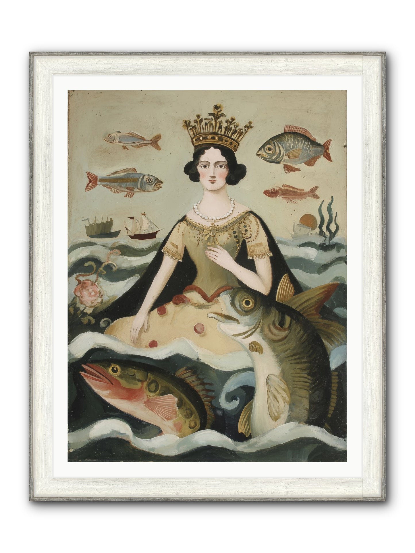 Sea Goddess Rising Framed Print - Driftwood White 36x48