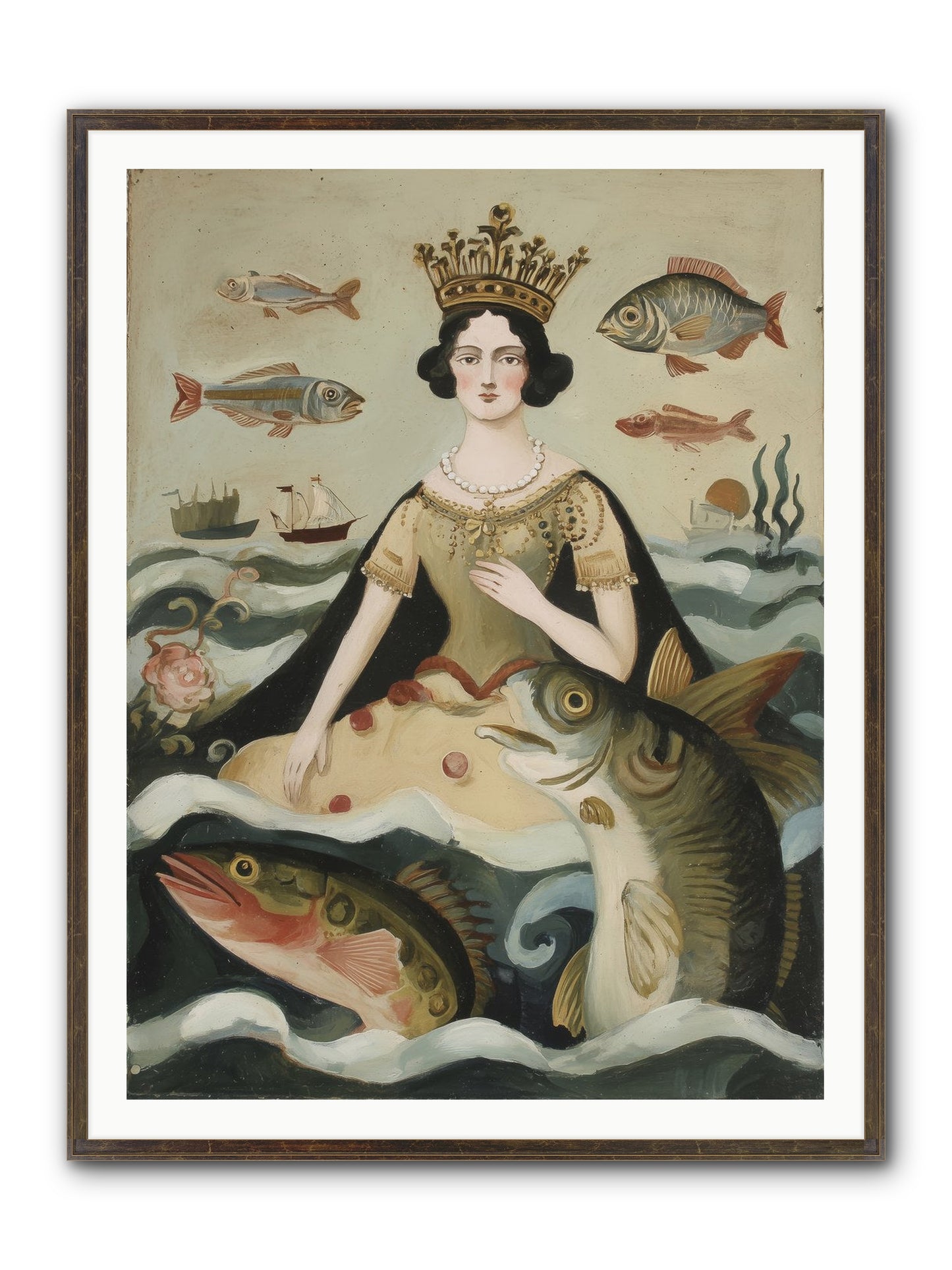 Sea Goddess Rising Framed Print - Slimwoods Black/Gold 36x48