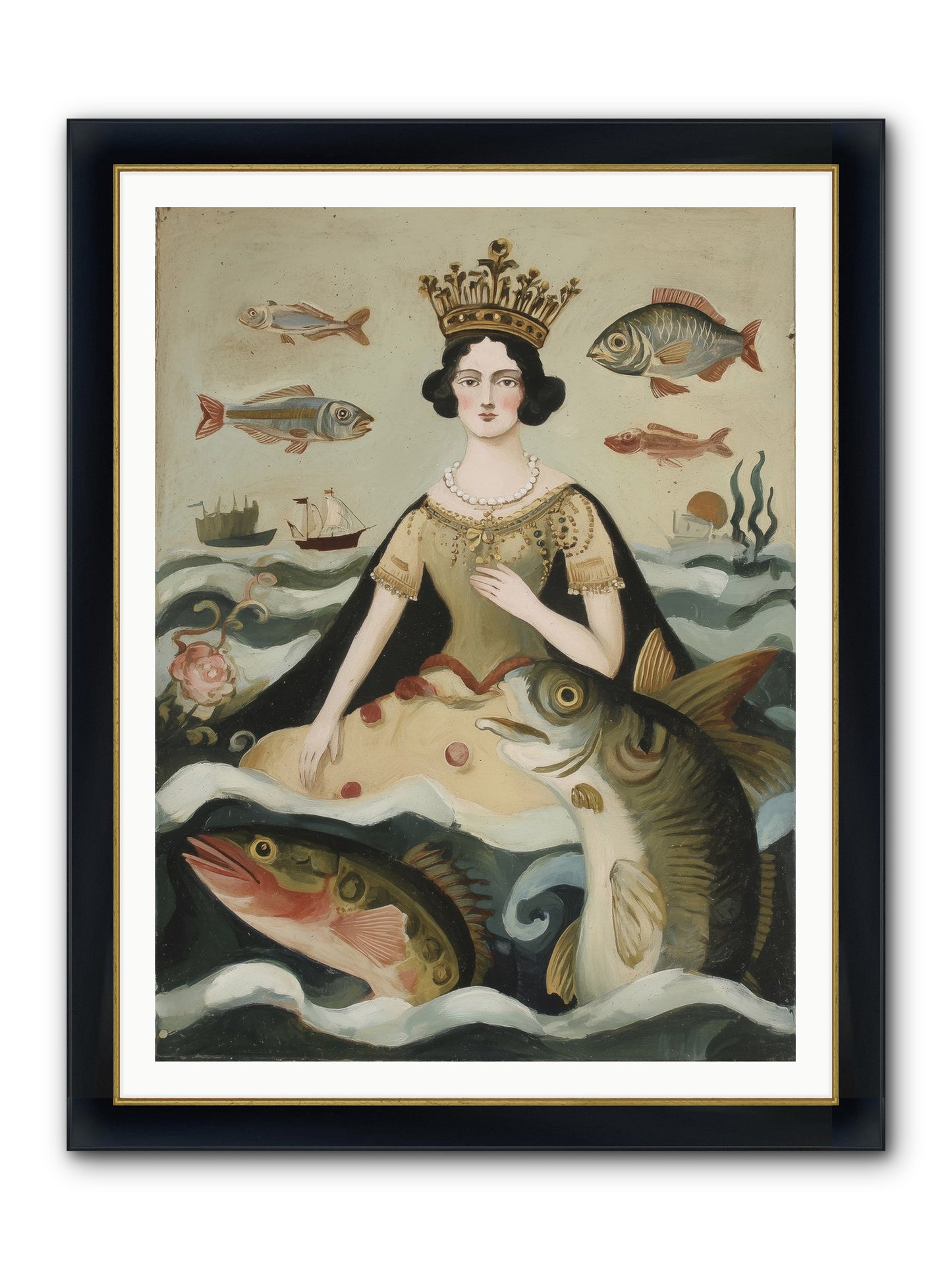 Sea Goddess Rising Framed Print - Wide Black w/Gold 36x48