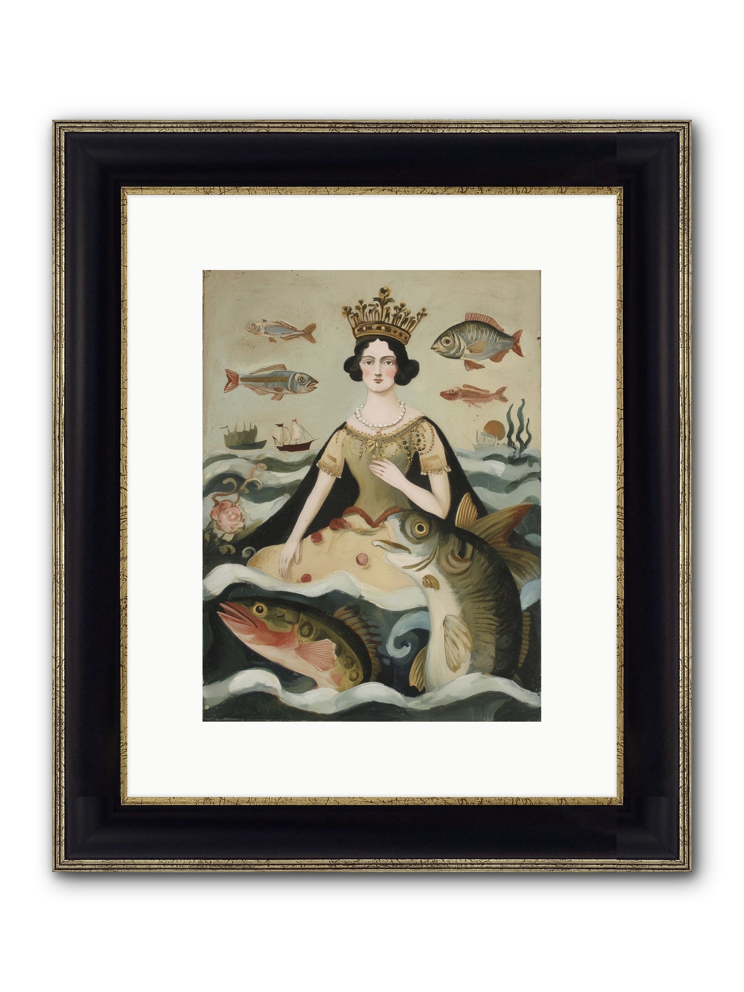 Sea Goddess Rising Framed Print - Black & Gold 9x12