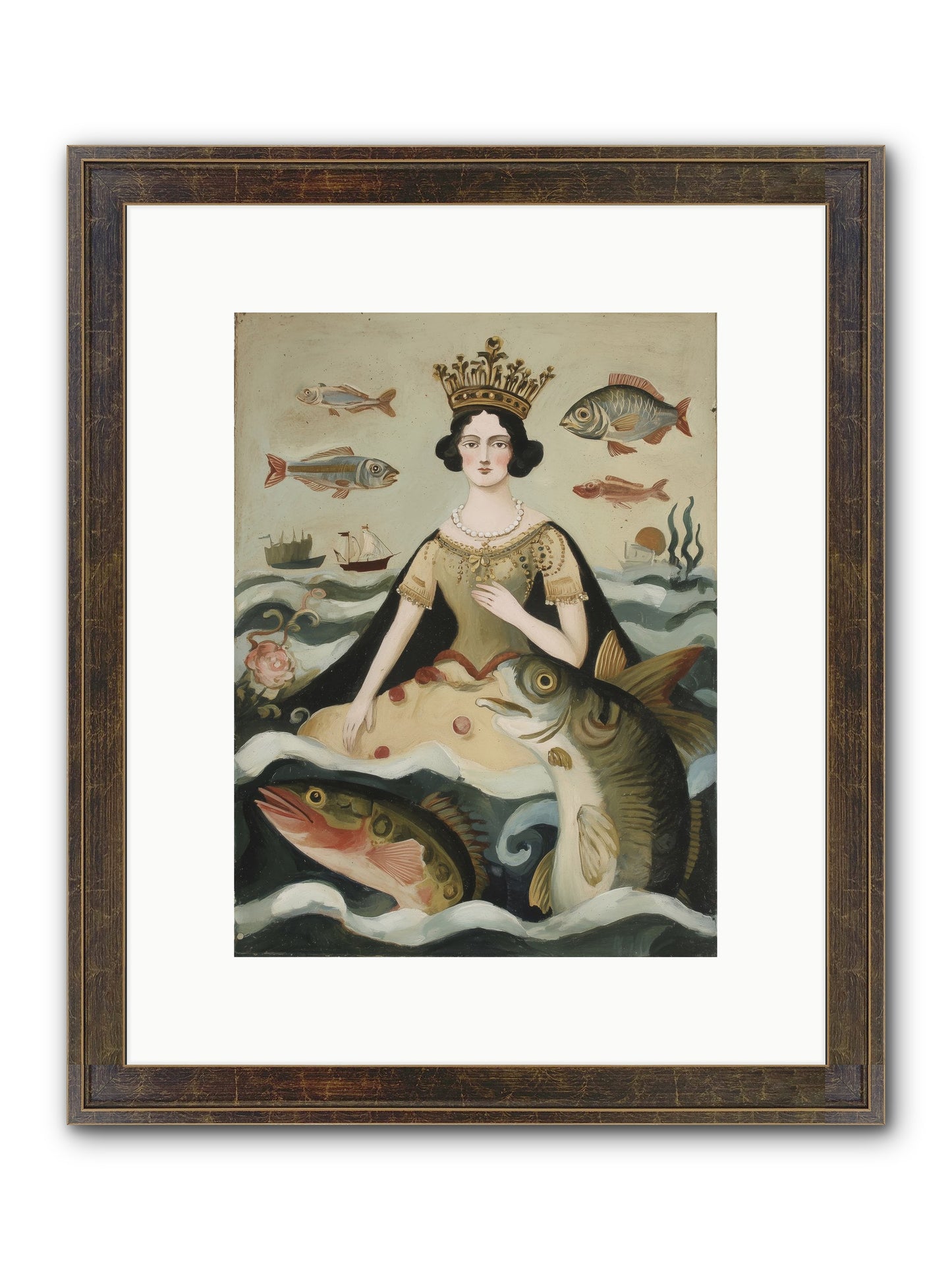 Sea Goddess Rising Framed Print - Slimwoods Black/Gold 9x12