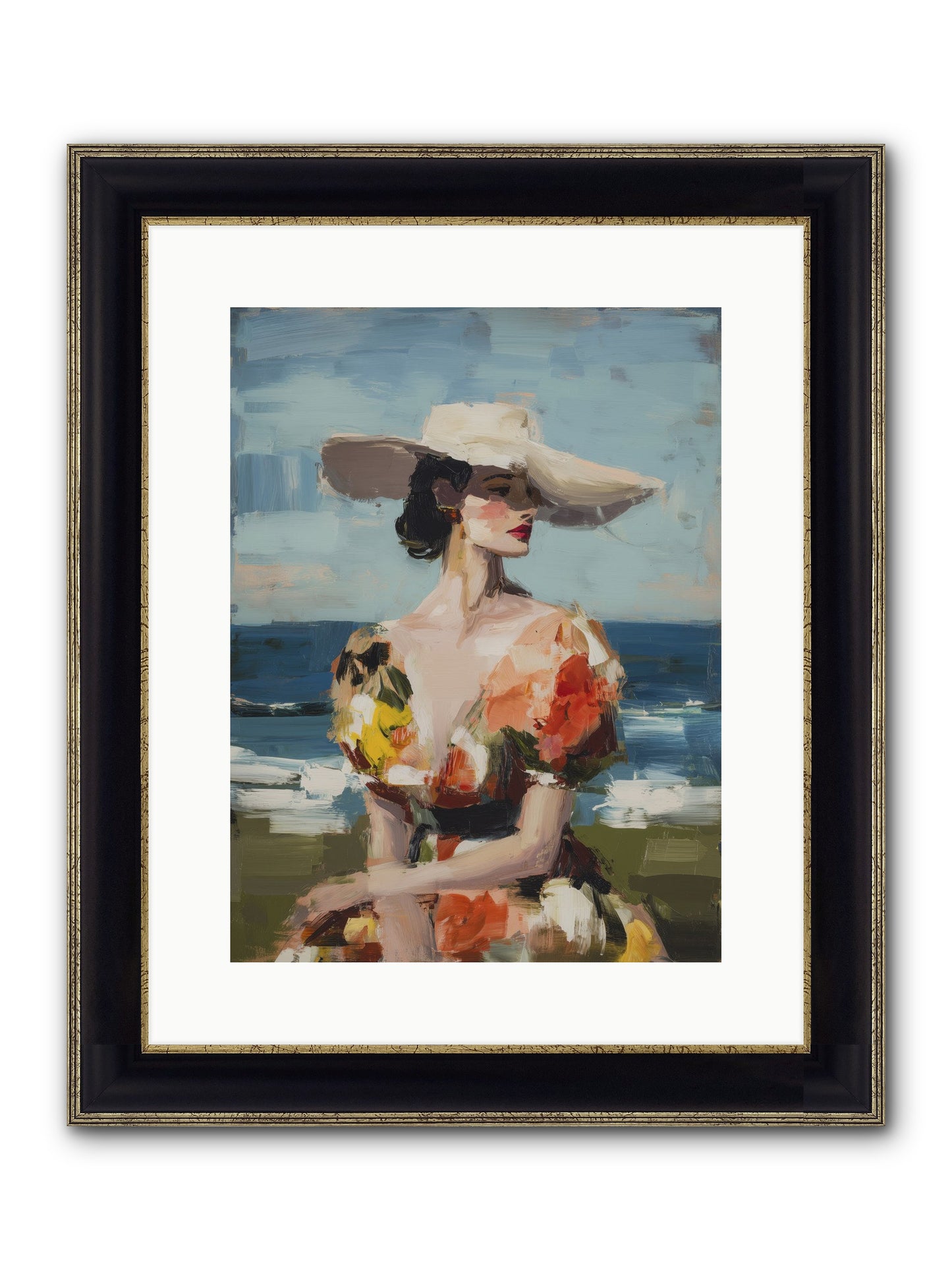 Sea Wind Portrait Framed Print - Black & Gold 12x16