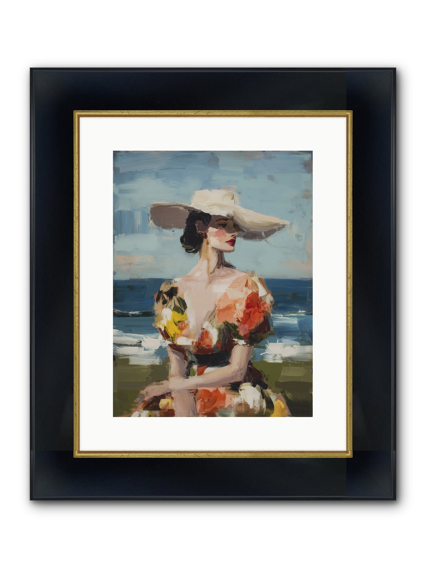 Sea Wind Portrait Framed Print - Wide Black w/Gold 12x16