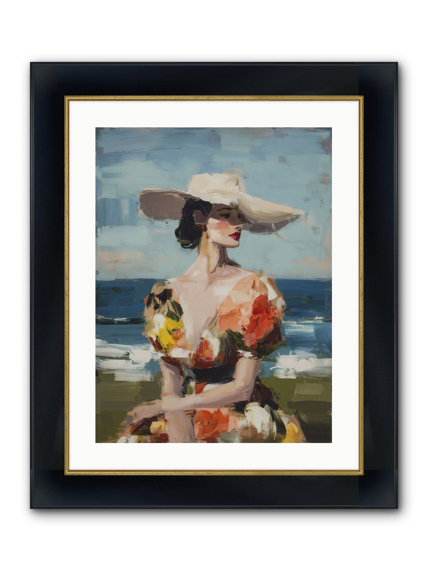 Sea Wind Portrait Framed Print - Wide Black w/Gold 18x24