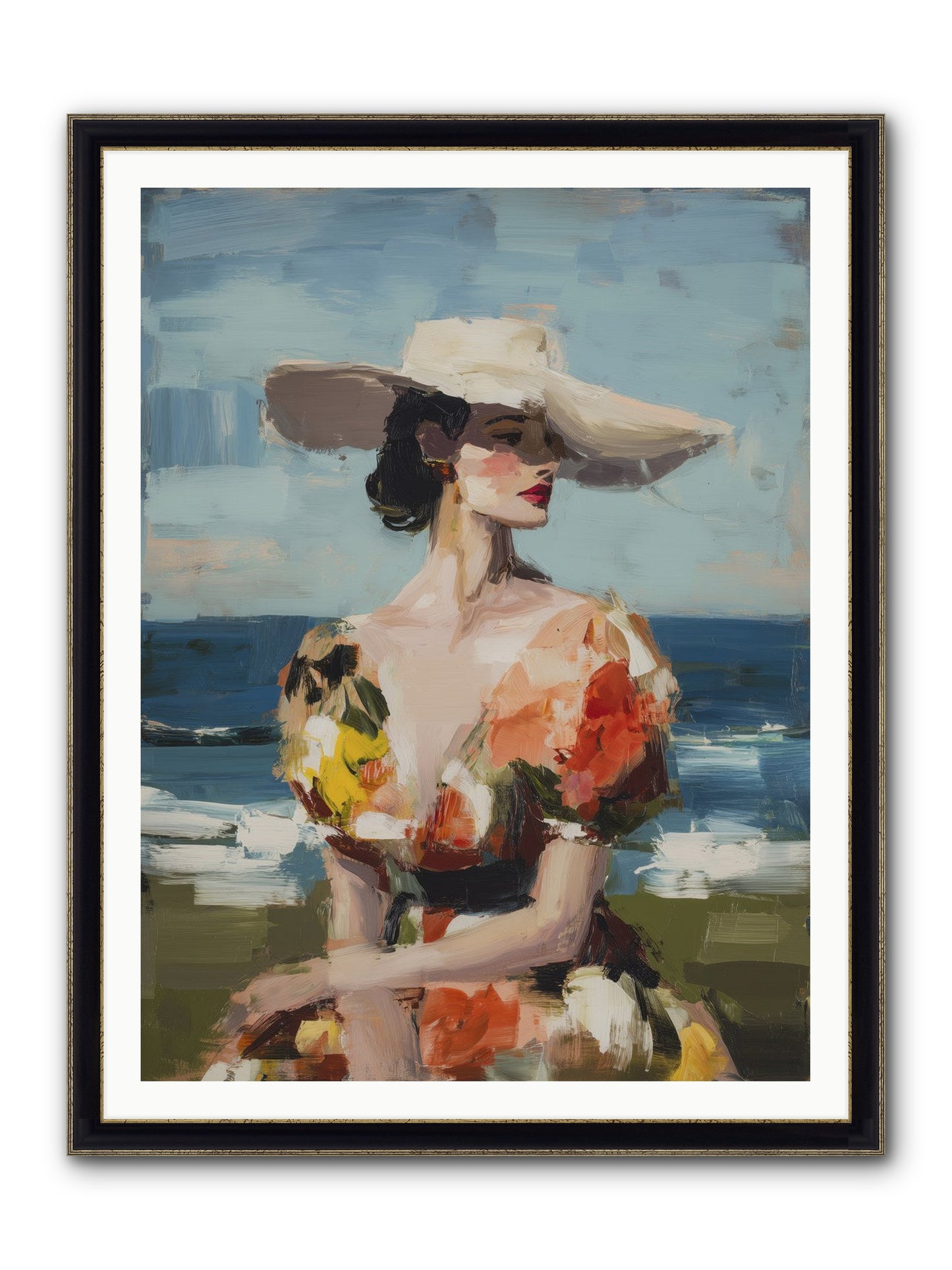 Sea Wind Portrait Framed Print - Black & Gold 36x48