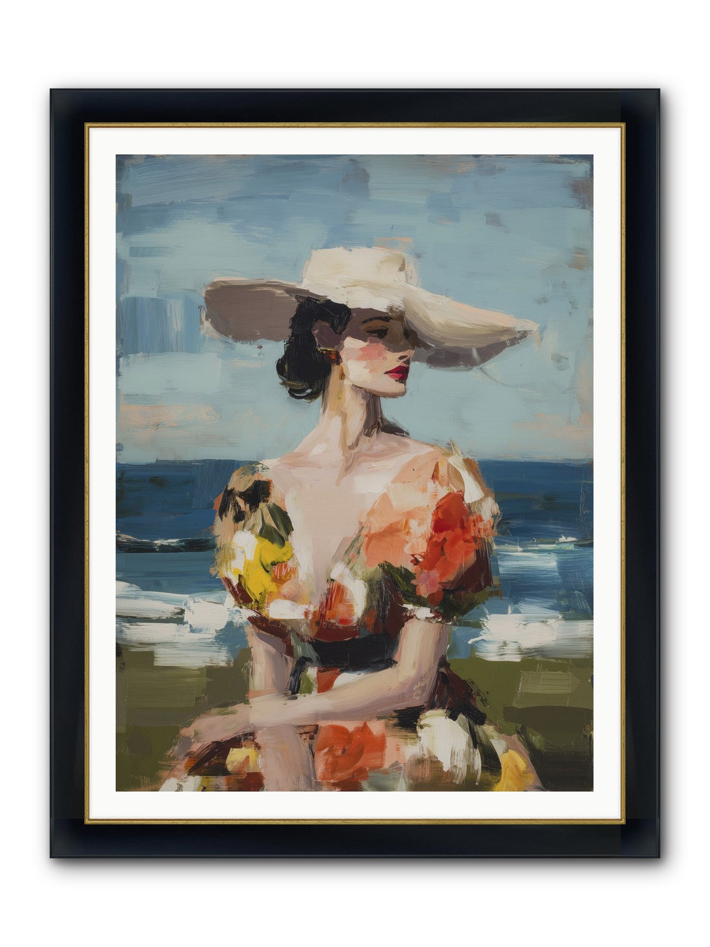 Sea Wind Portrait Framed Print - Wide Black w/Gold 36x48