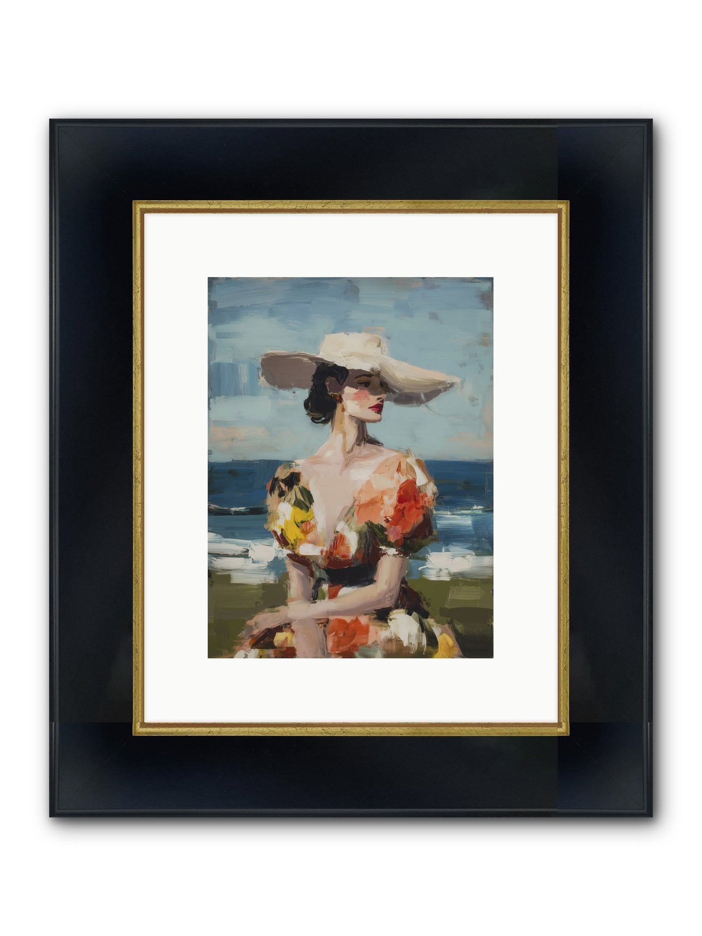 Sea Wind Portrait Framed Print - Wide Black w/Gold 9x12