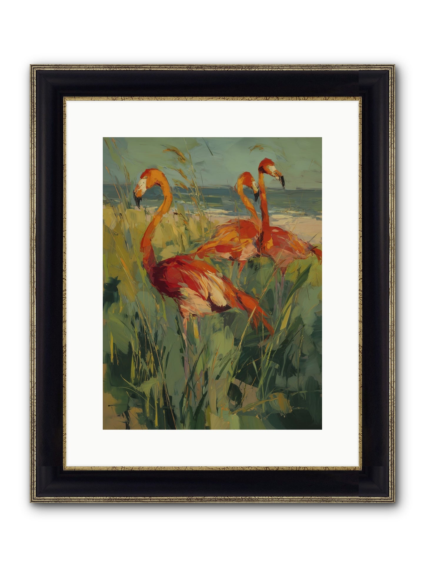 Seaside Meadow Framed Print - Black & Gold 12x16