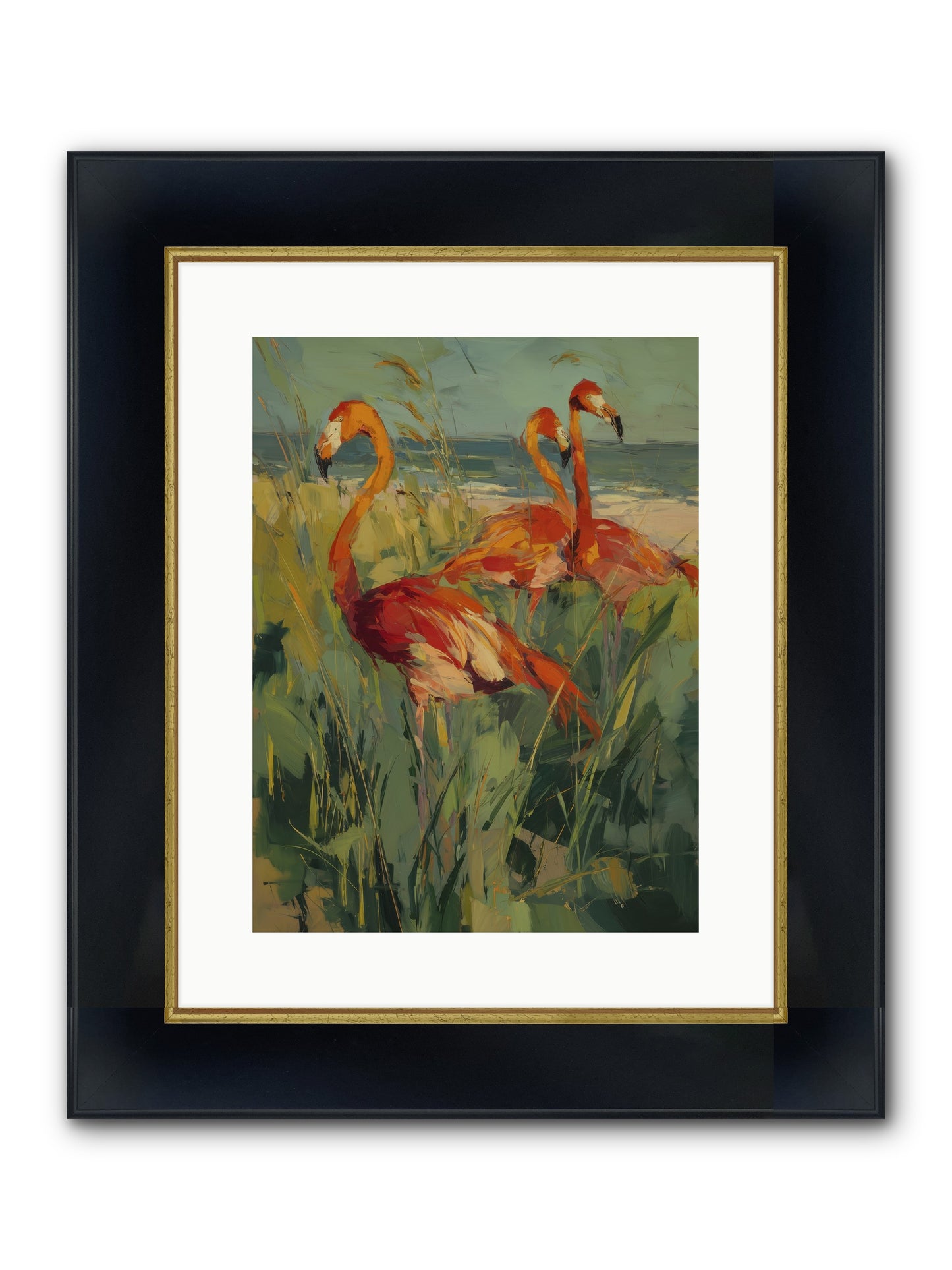Seaside Meadow Framed Print - Wide Black w/Gold 12x16