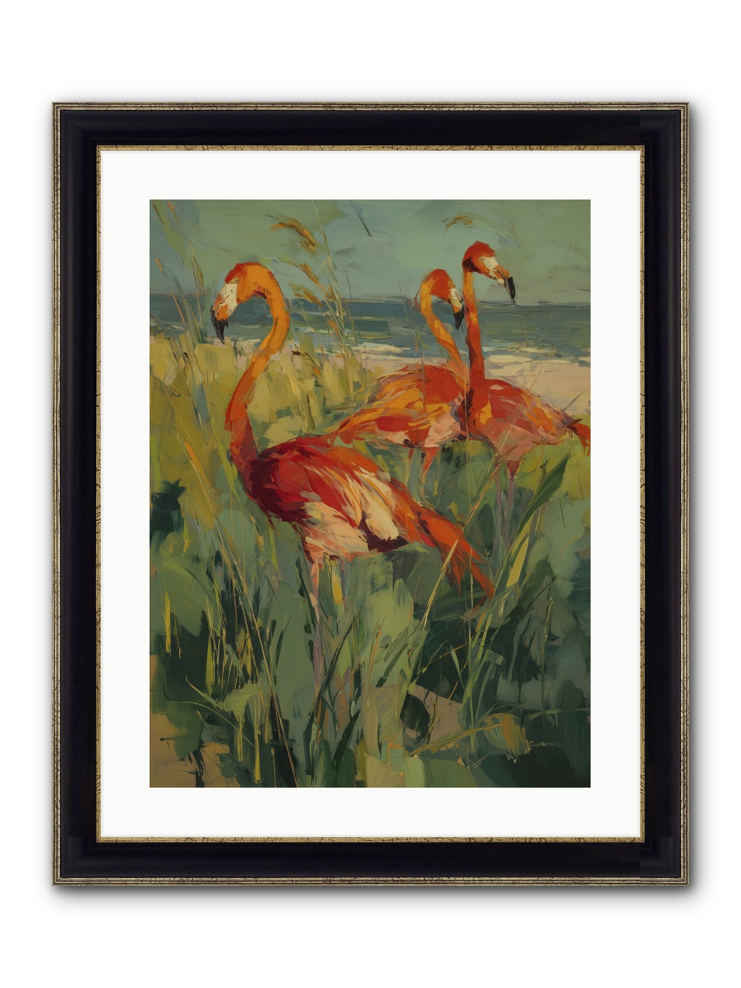 Seaside Meadow Framed Print - Black & Gold 18x24