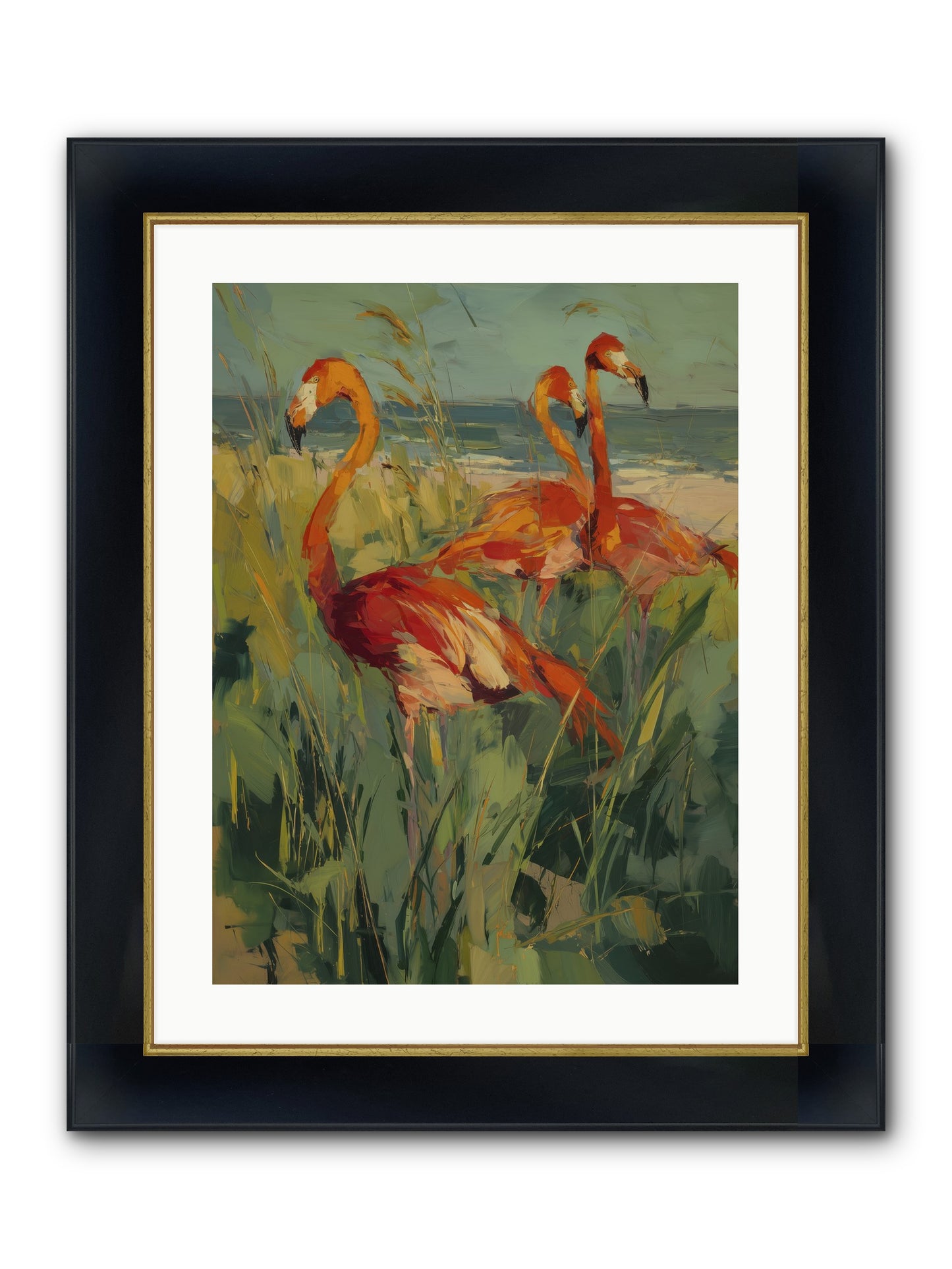 Seaside Meadow Framed Print - Wide Black w/Gold 18x24