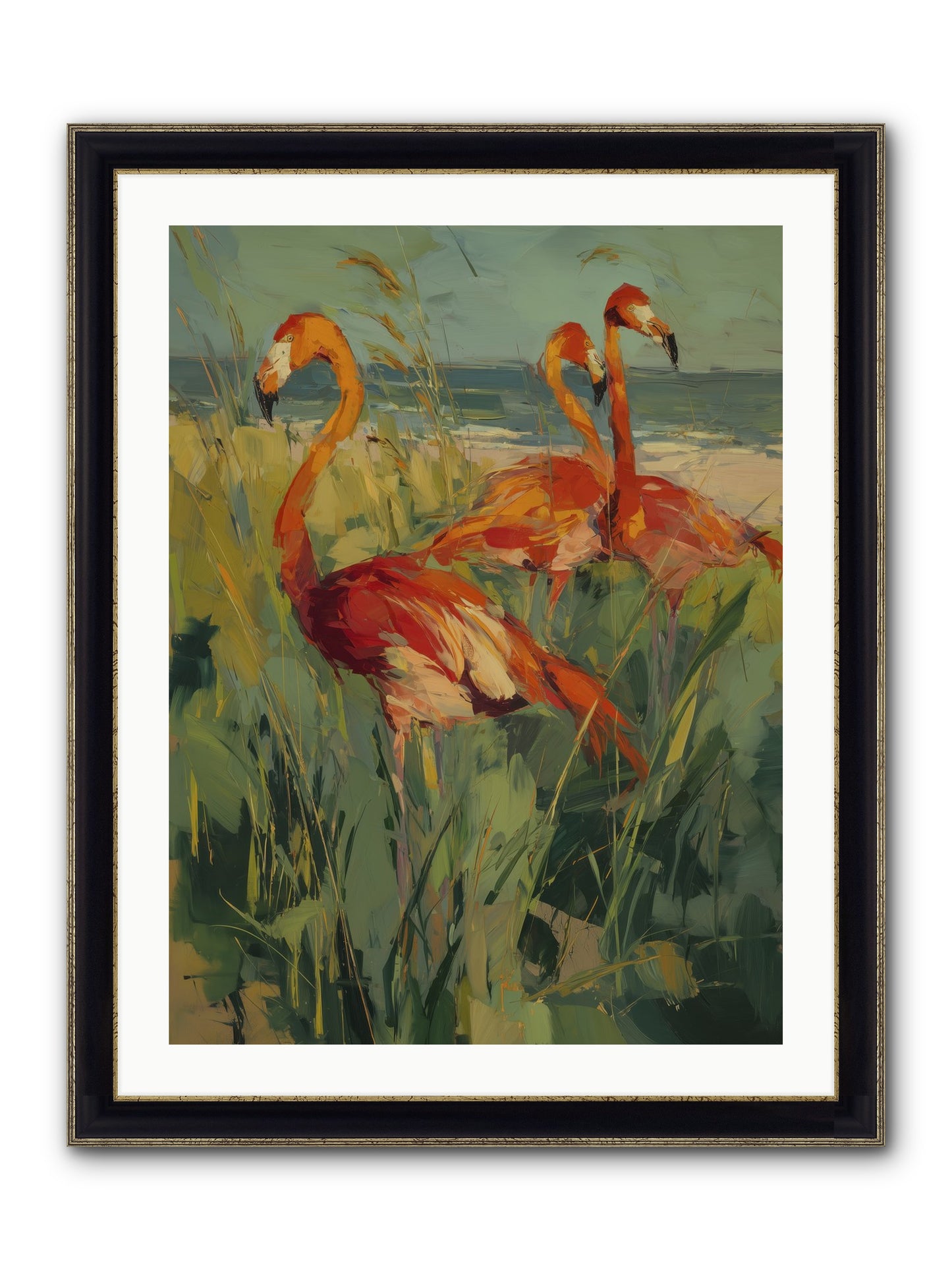 Seaside Meadow Framed Print - Black & Gold 24x32