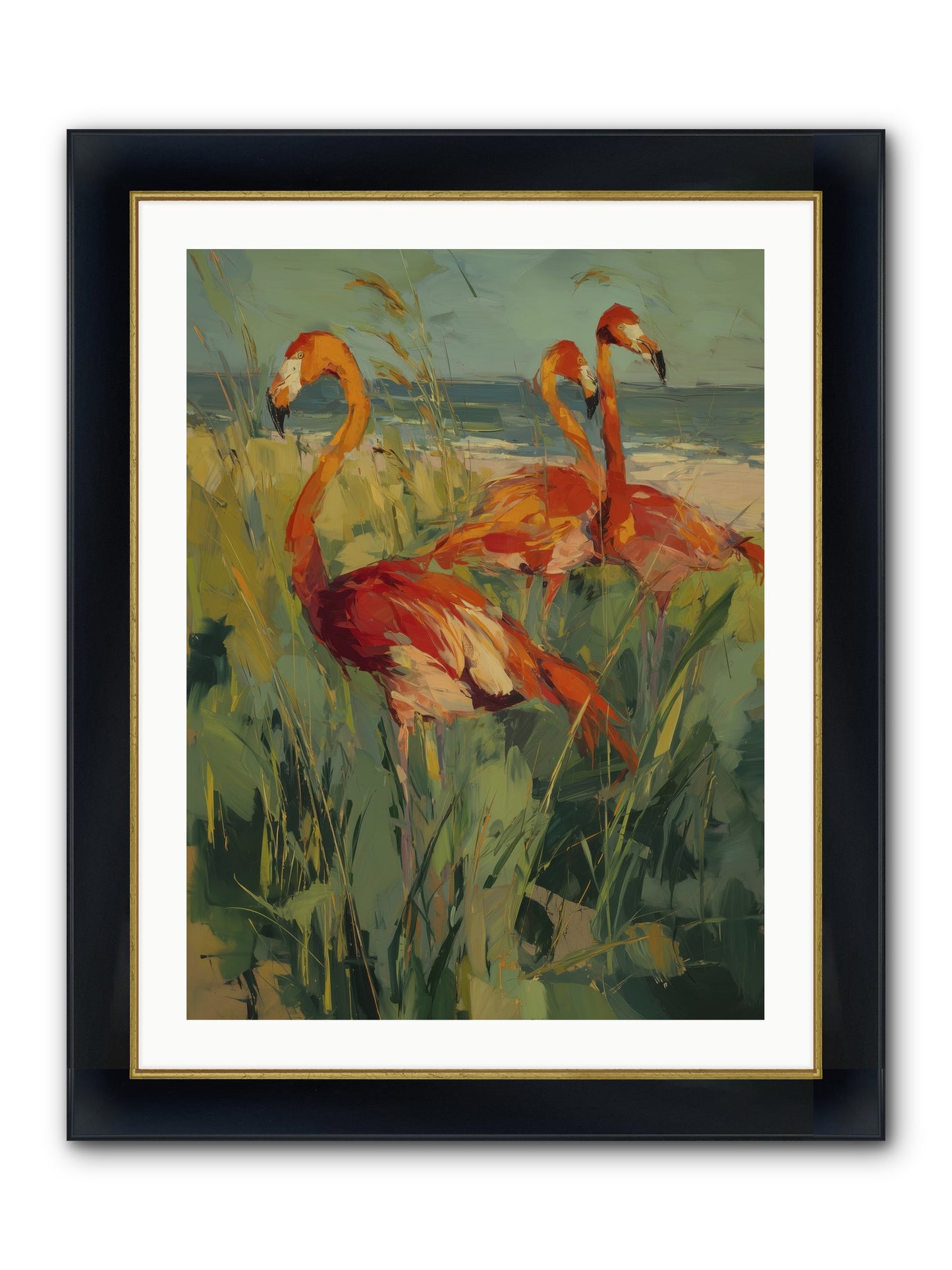 Seaside Meadow Framed Print - Wide Black w/Gold 24x32