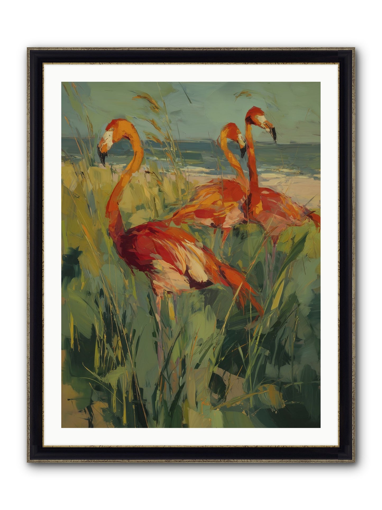 Seaside Meadow Framed Print - Black & Gold 30x40