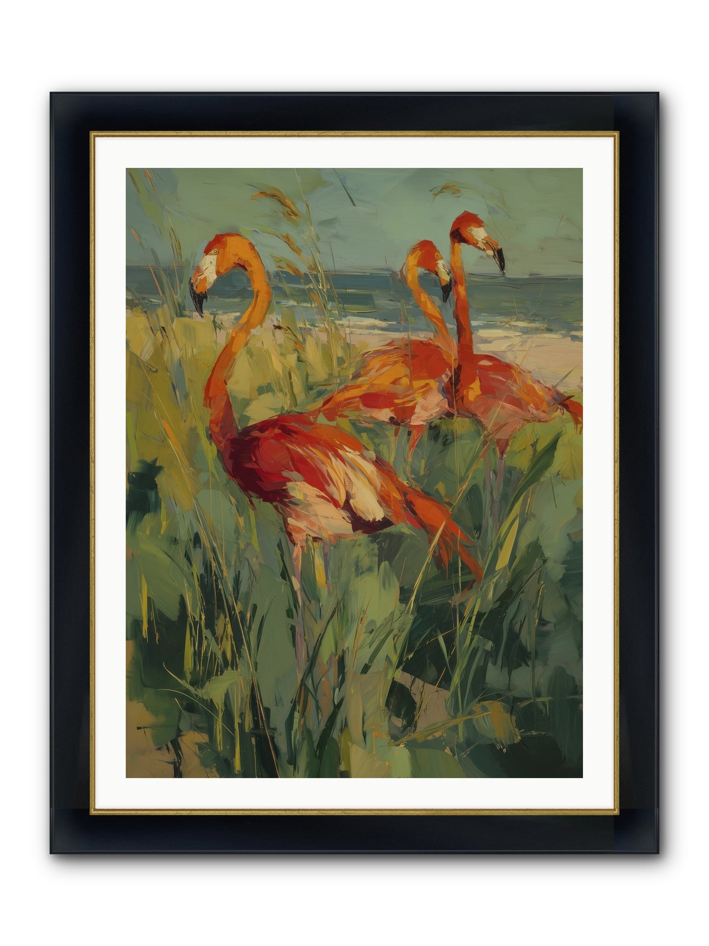 Seaside Meadow Framed Print - Wide Black w/Gold 30x40